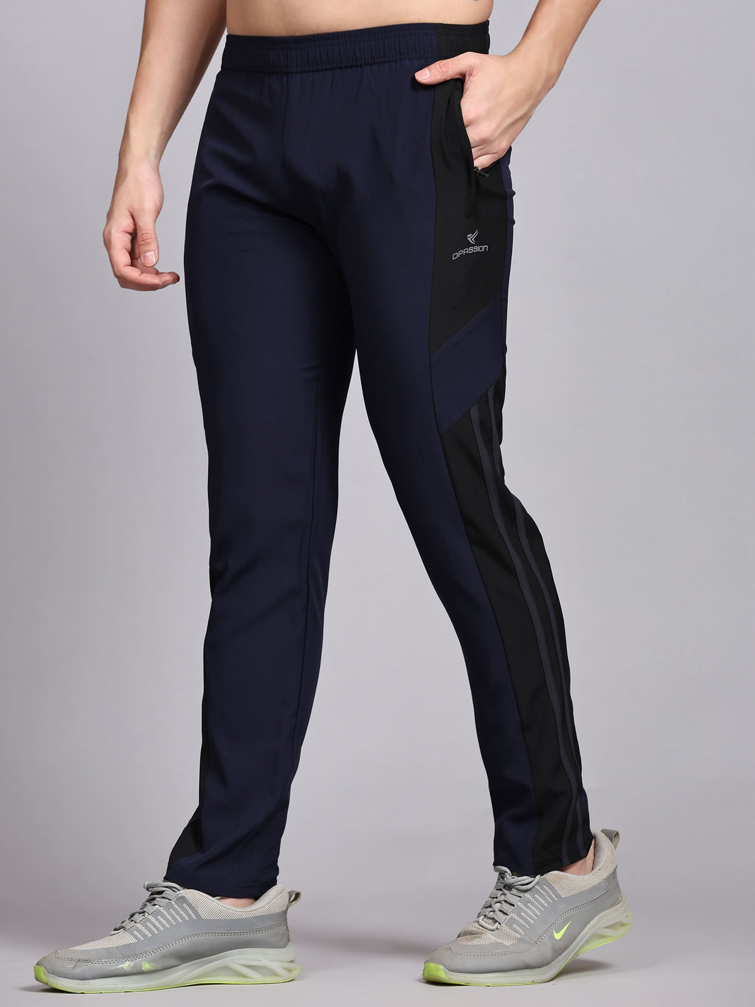 Dpassion Men Navy Panel Track Pants Slim Fit Gym Running Activewear - Dpassion