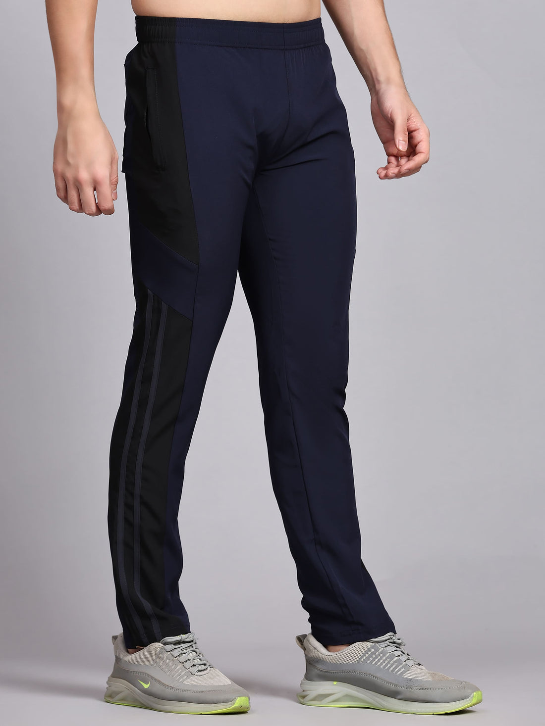 Dpassion Men Navy Panel Track Pants Slim Fit Gym Running Activewear - Dpassion