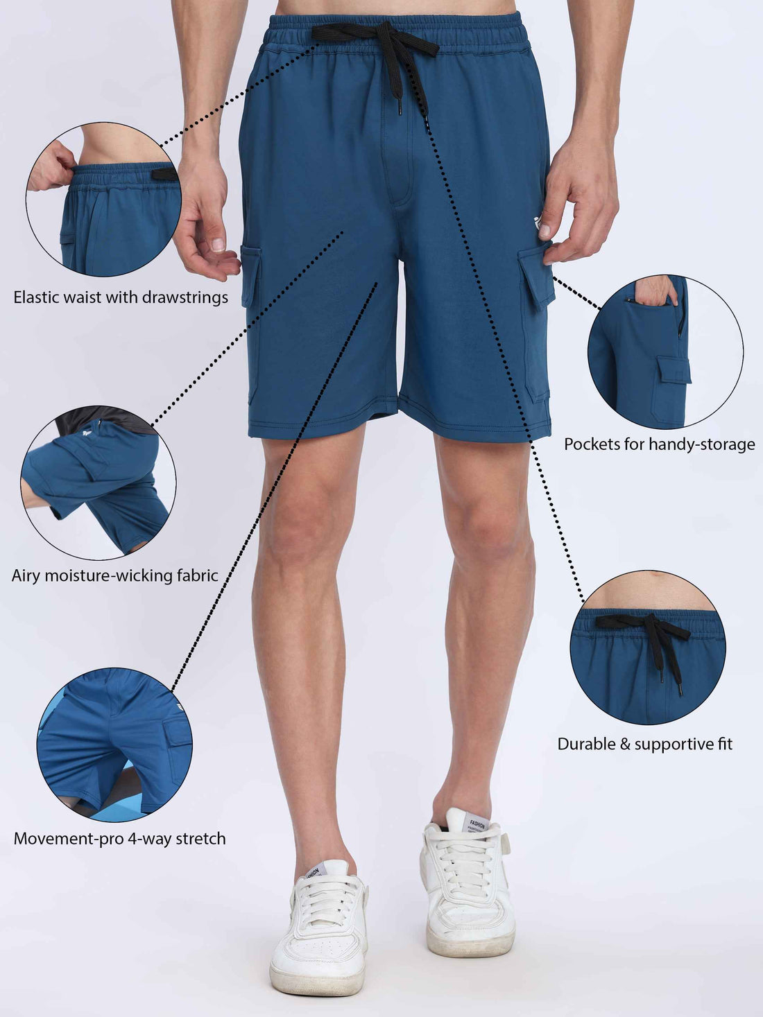 Dpassion Blue Cargo Training Shorts for Men Performance Activewear