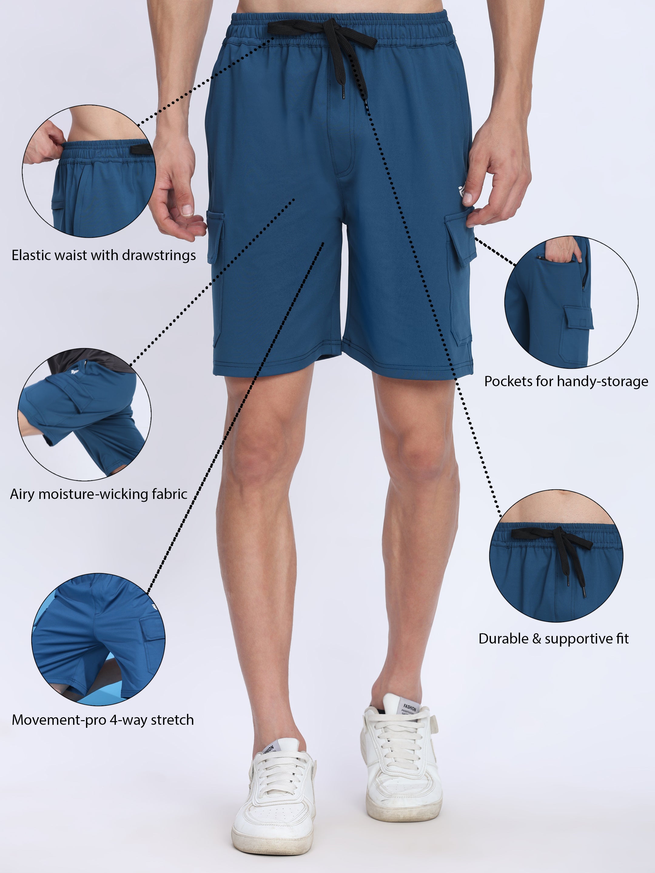 Men's Cargo Athletic Shorts - 4-Way Stretch with Moisture-Wicking Fabric
