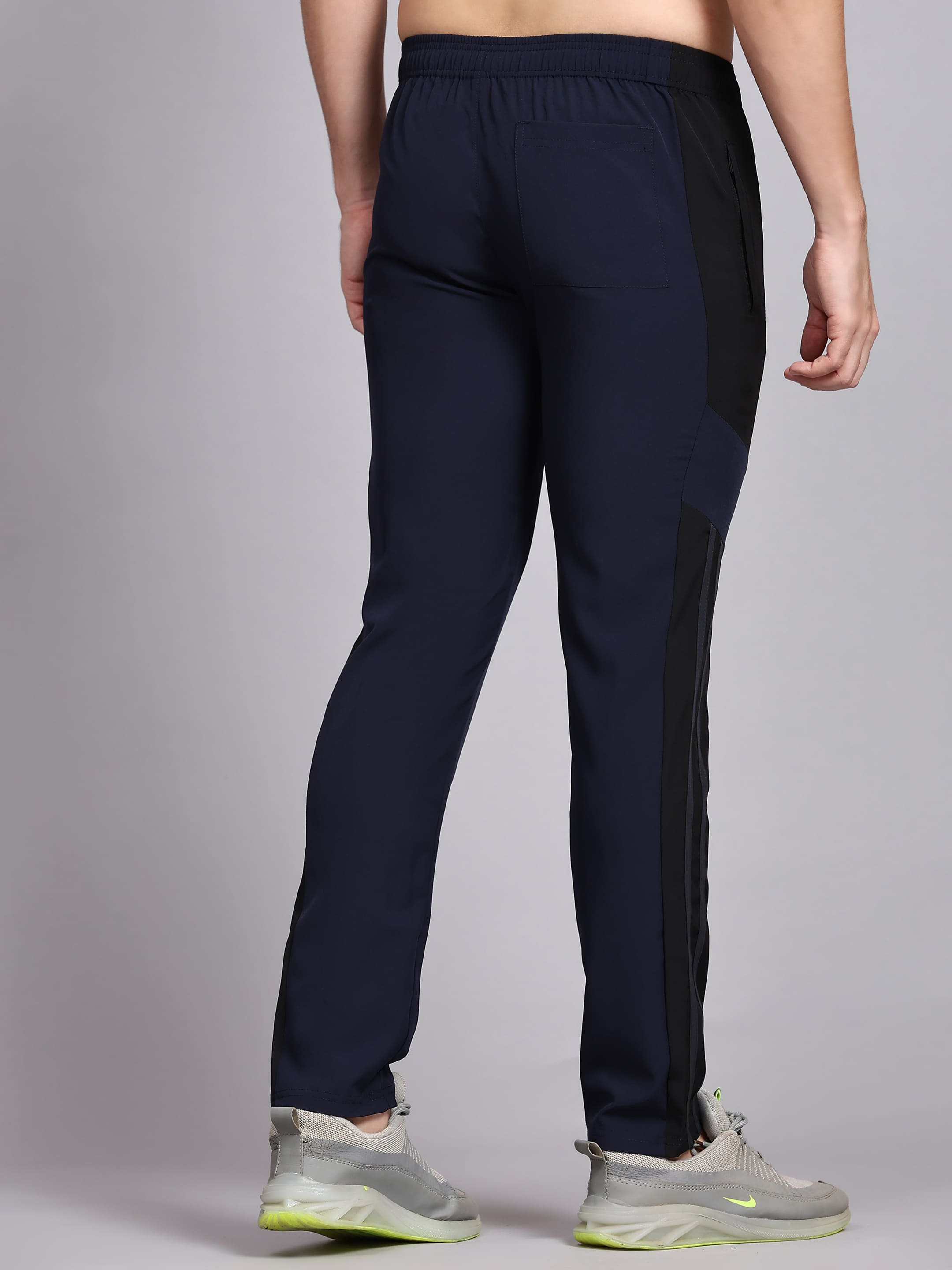 Dpassion Men Navy Panel Track Pants Slim Fit Gym Running Activewear - Dpassion