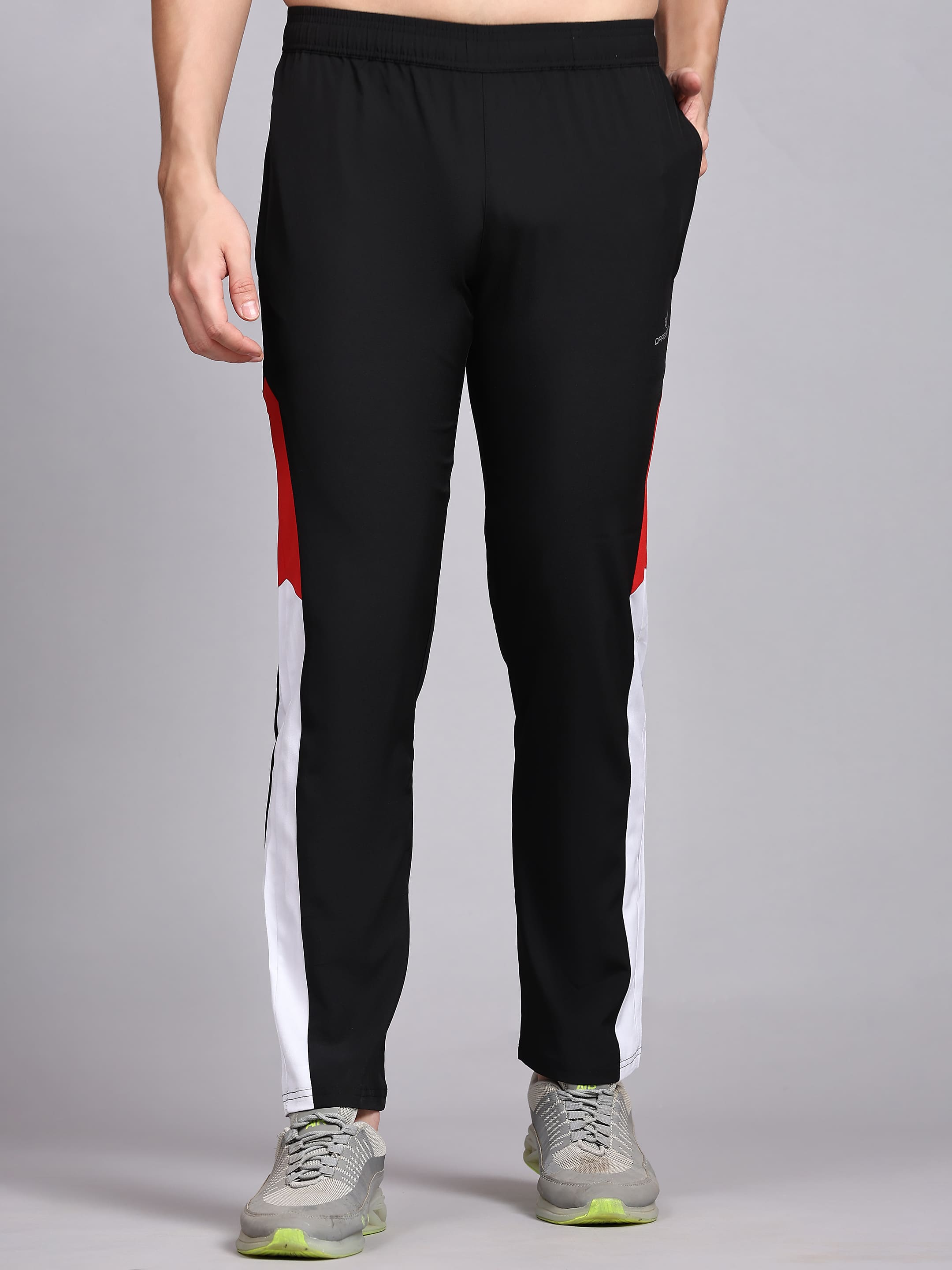 Dpassion Men Black Colorblock Track Pants Slim Fit Gym Running Activewear - Dpassion