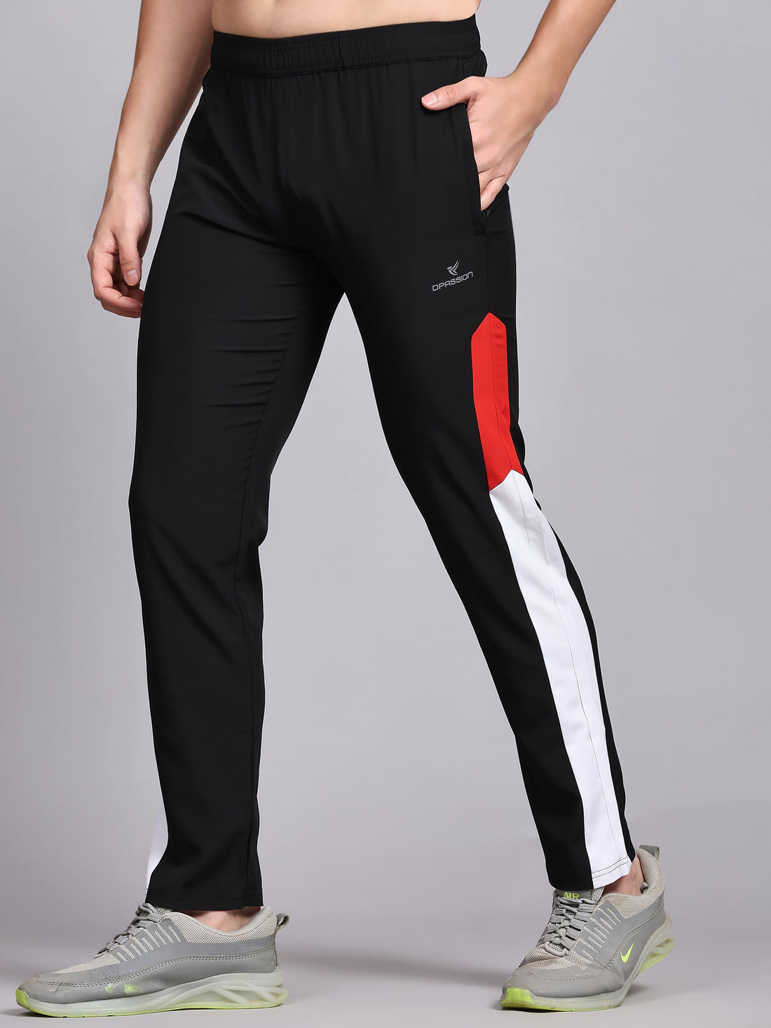 Dpassion Men Black Colorblock Track Pants Slim Fit Gym Running Activewear - Dpassion