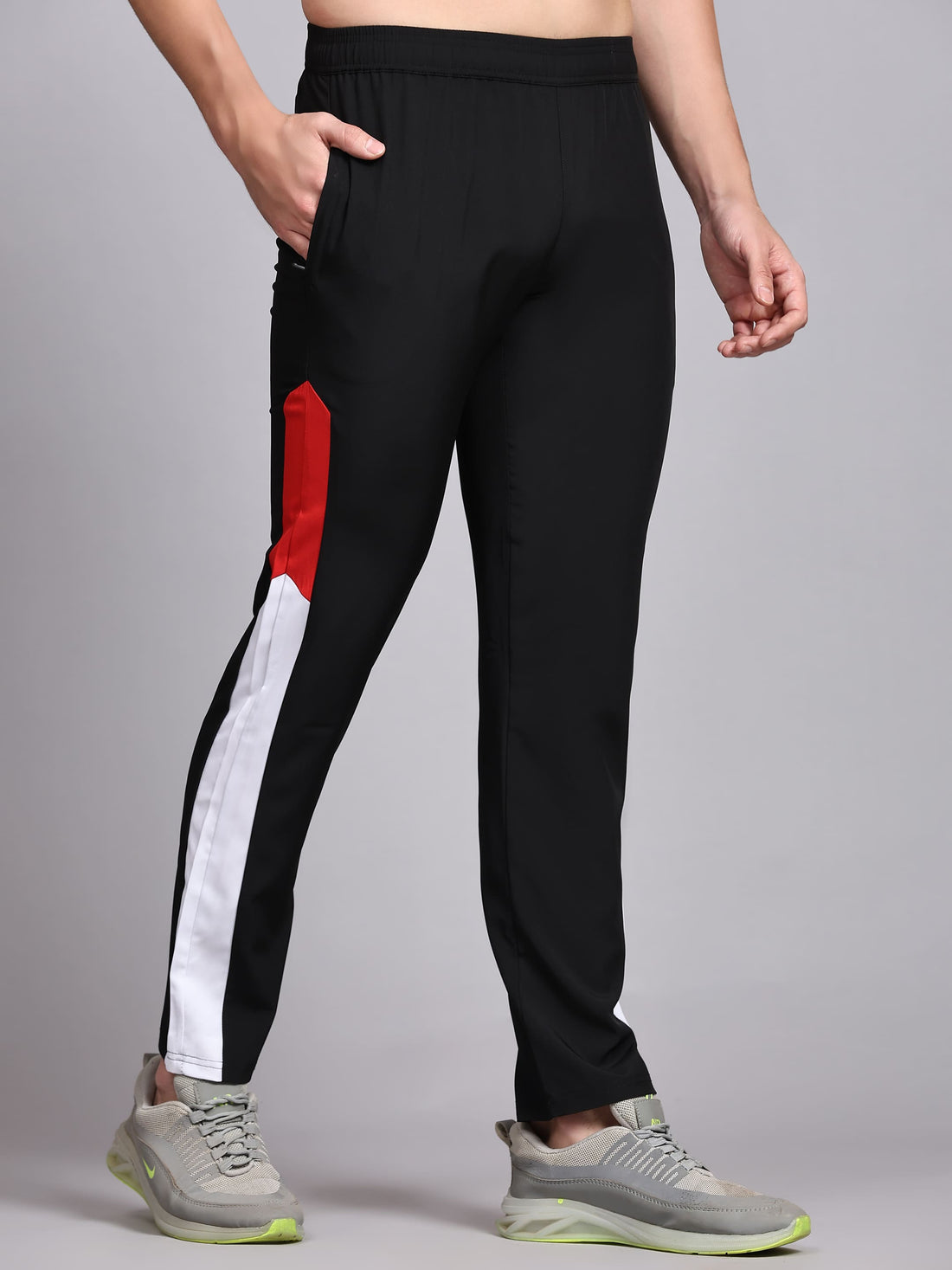 Dpassion Men Black Colorblock Track Pants Slim Fit Gym Running Activewear - Dpassion