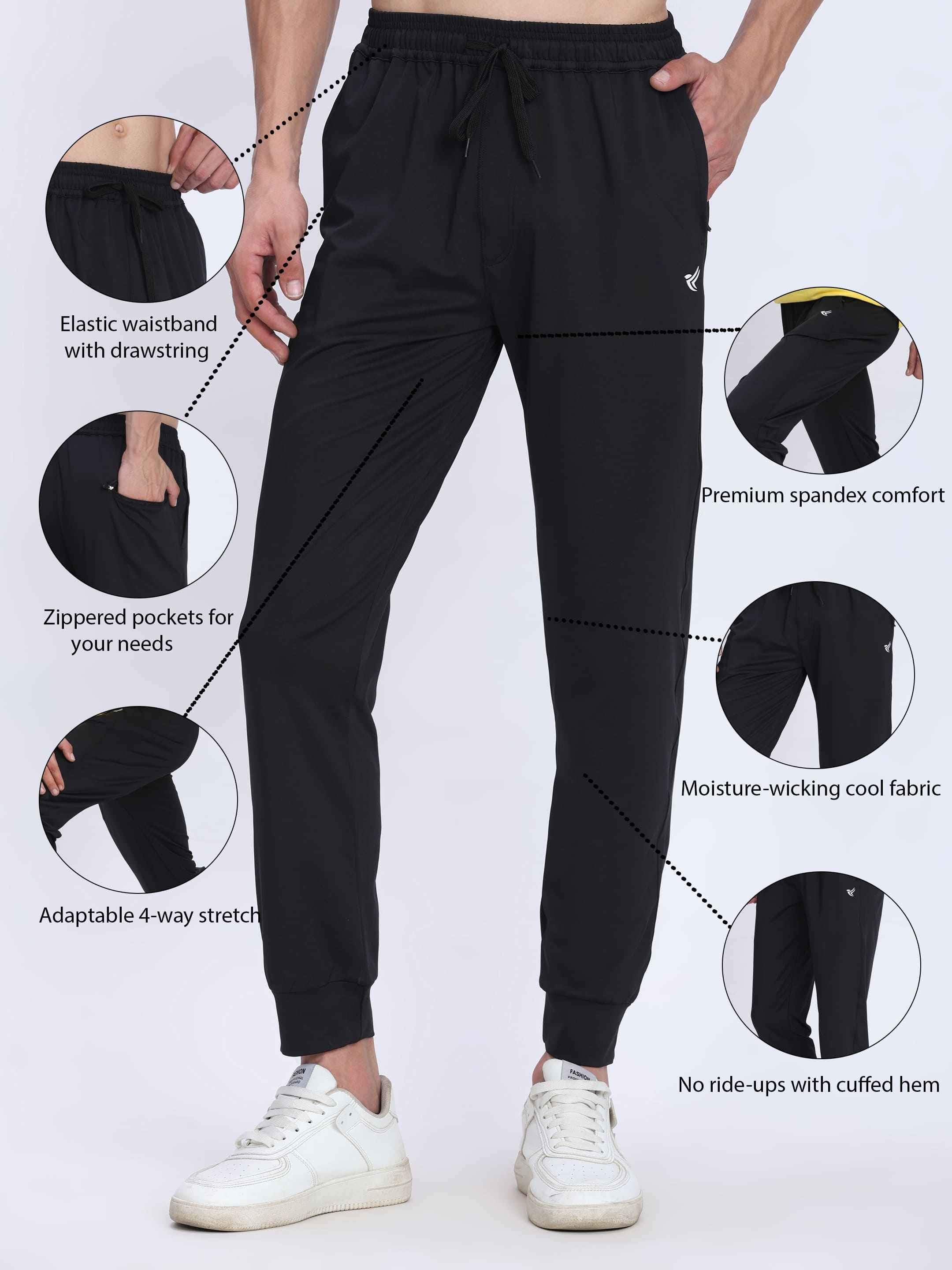 Dpassion Men Slim Joggers | Solid Black Premium Spandex