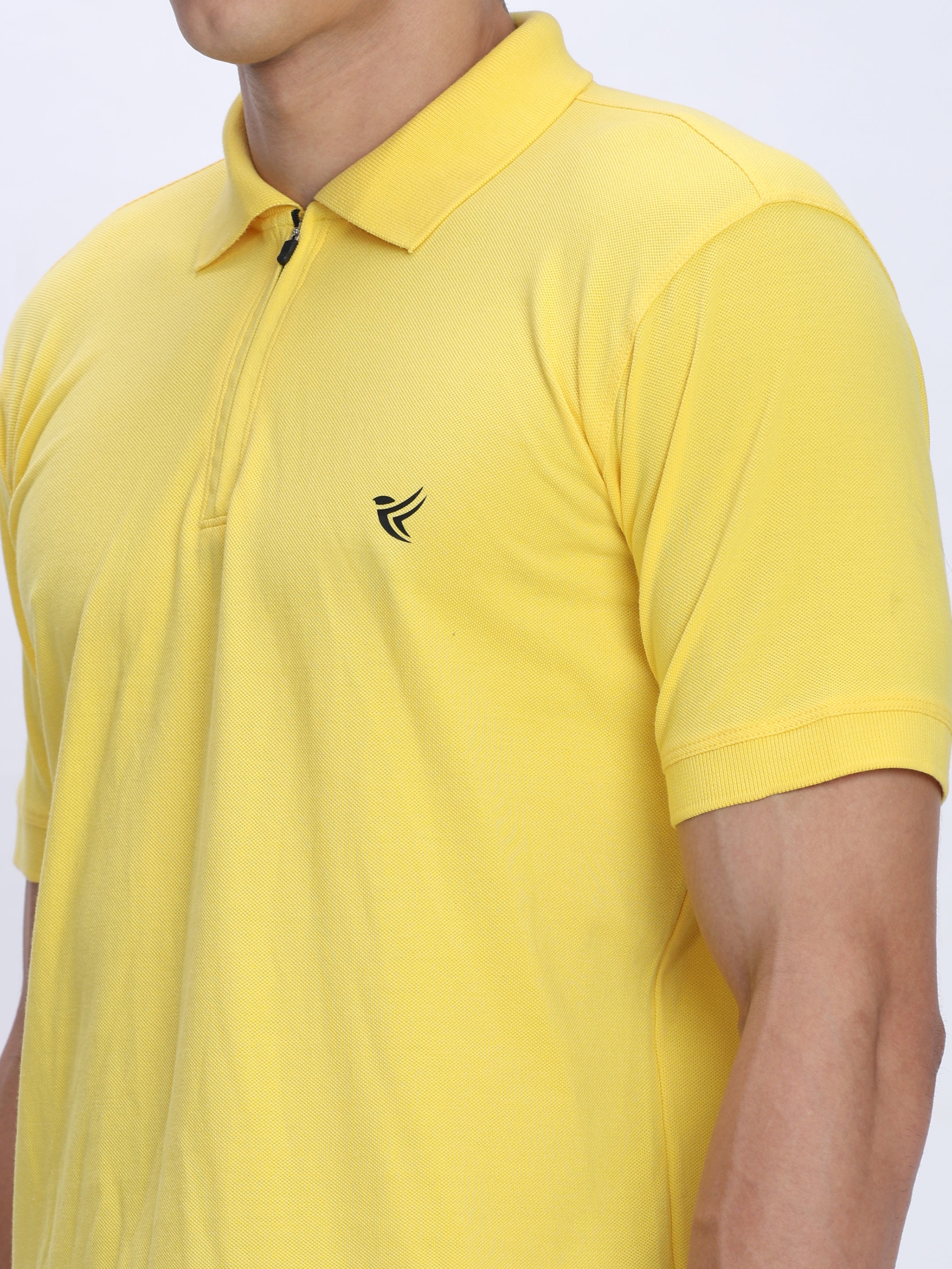 Dpassion Men’s Yellow Zipper Polo Neck Cotton T-Shirt