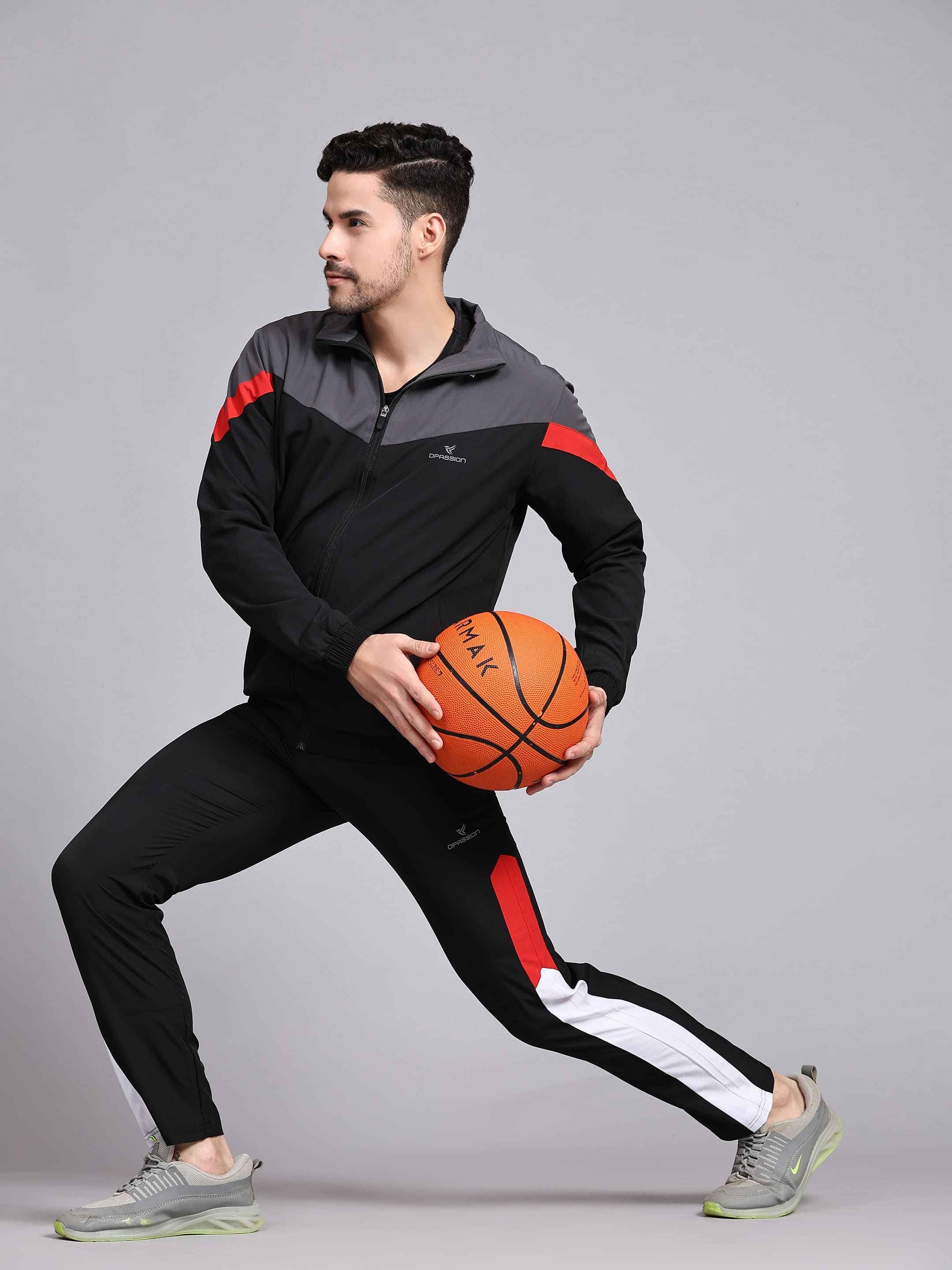 Dpassion Men Black Colorblock Track Pants - Slim Fit Gym Running Activewear