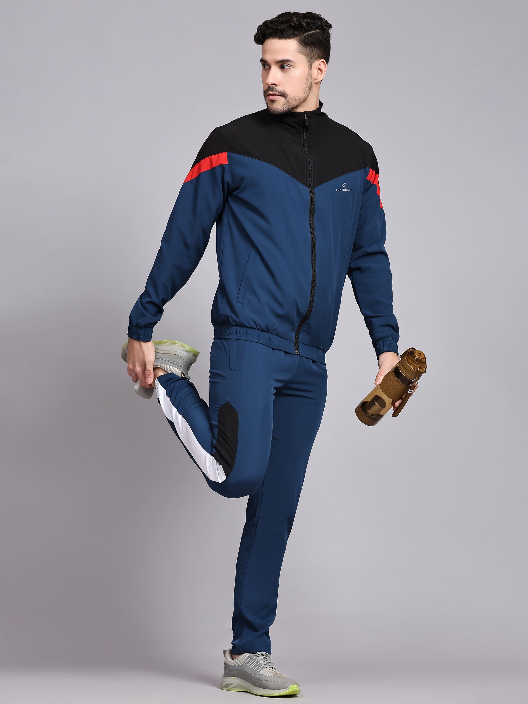 Dpassion Men Blue Panel Track Pants Slim Fit Gym Running Activewear - Dpassion