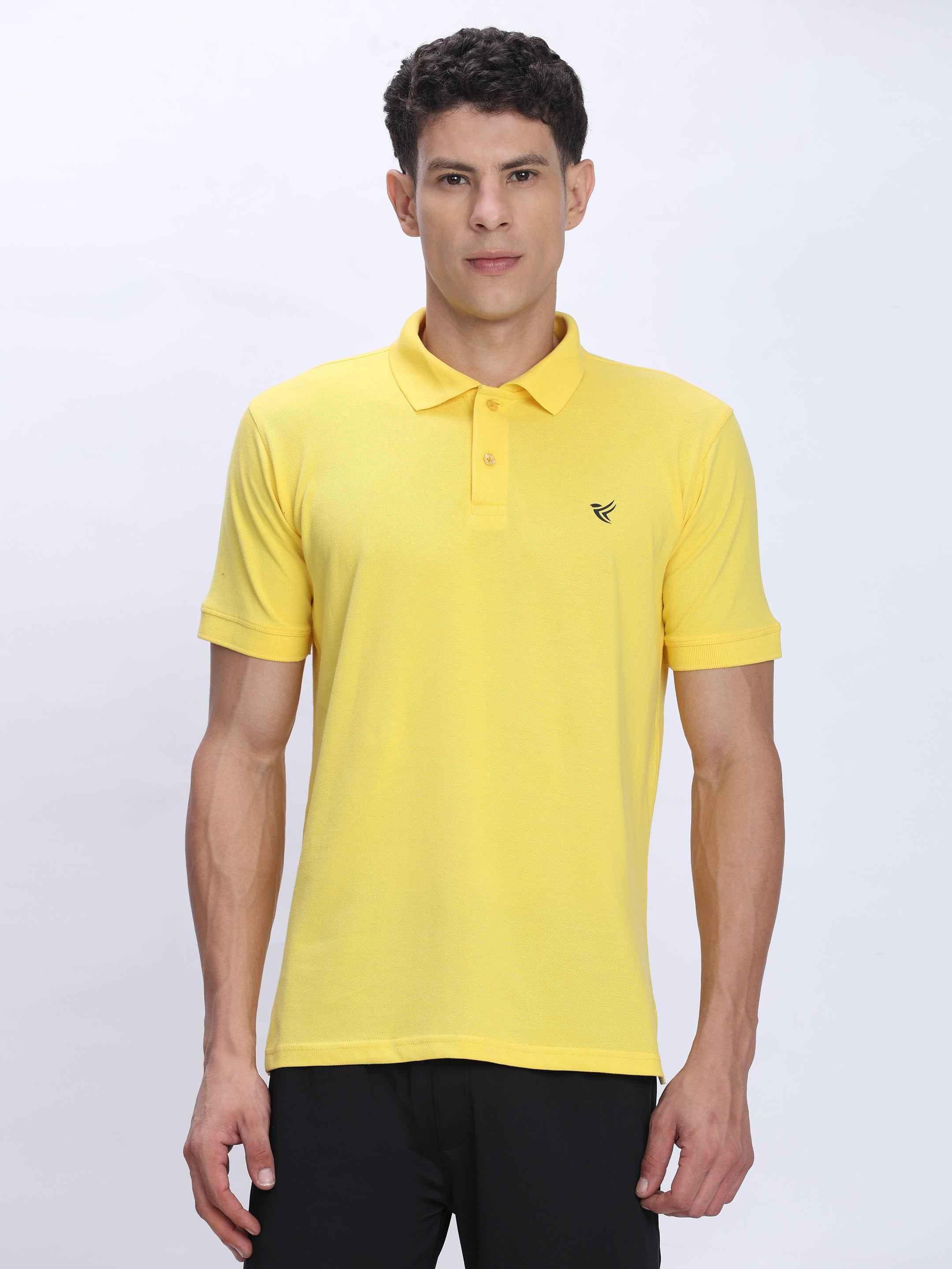 Dpassion Premium Yellow Cotton Polo T-Shirt Performance Activewear