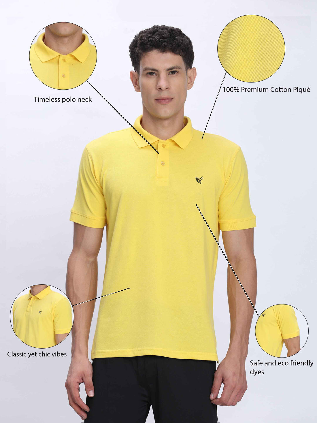 Dpassion Premium Yellow Cotton Polo T-Shirt Performance Activewear