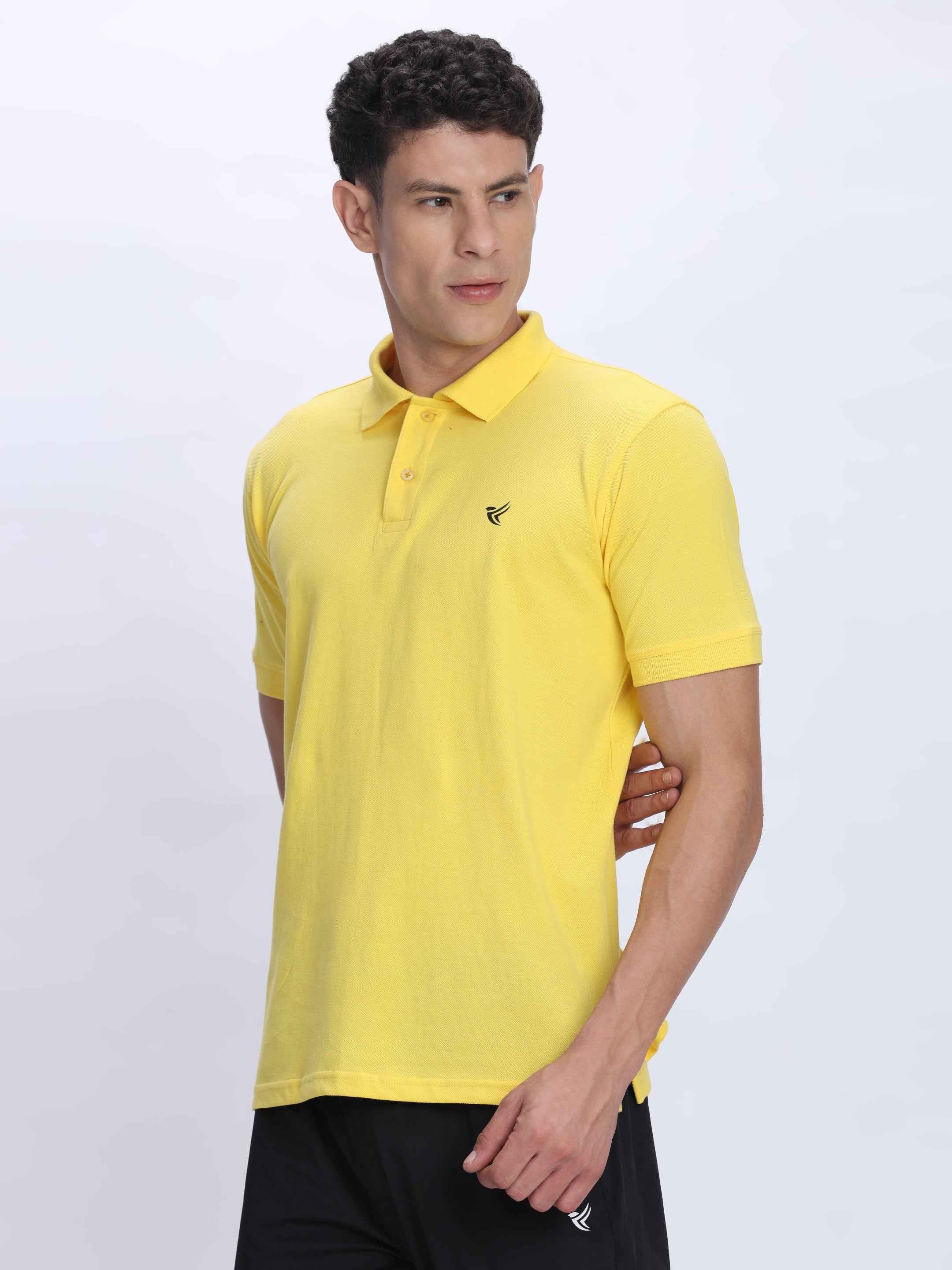 Dpassion Premium Yellow Cotton Polo T-Shirt Performance Activewear