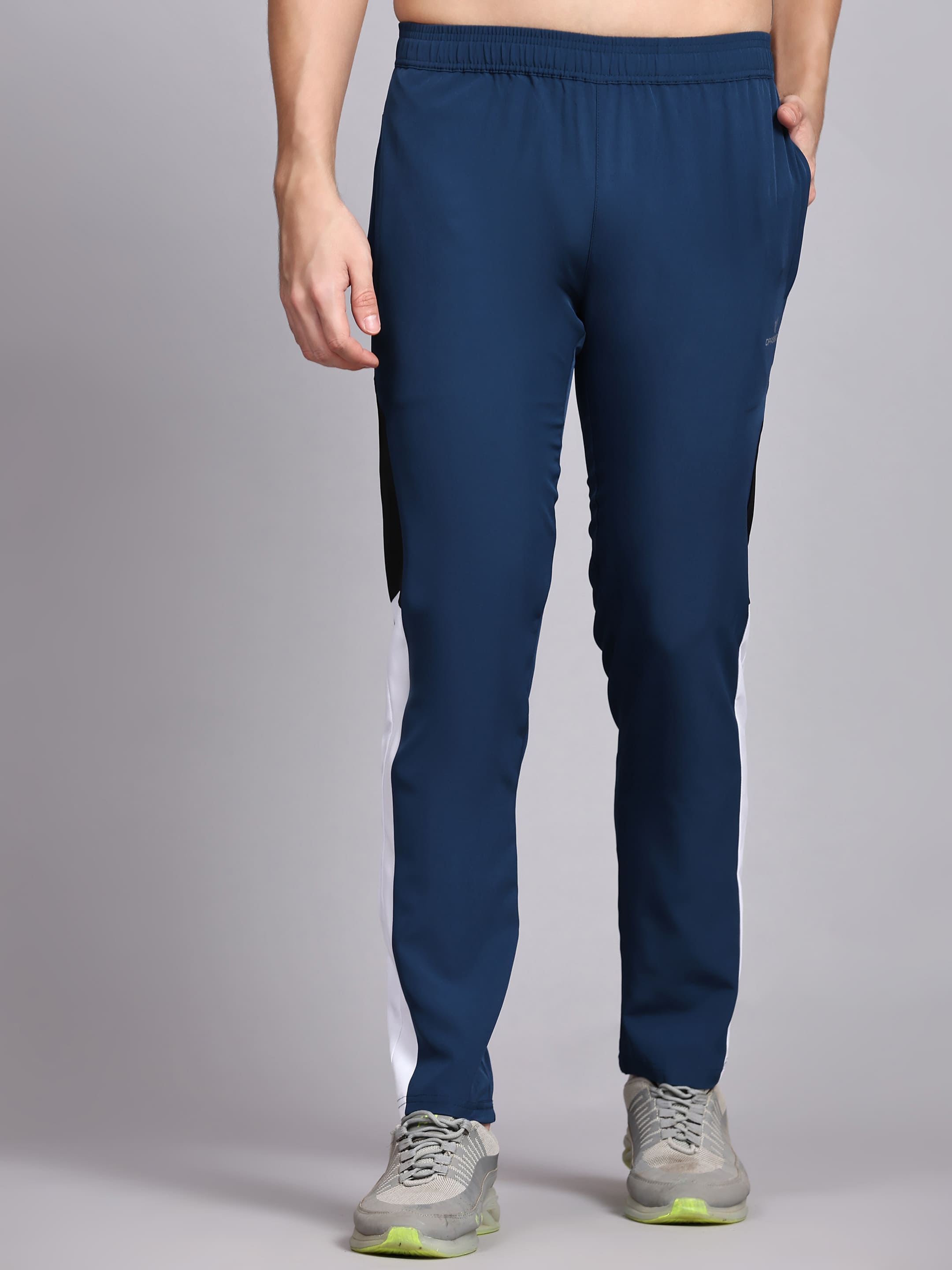 Dpassion Men Blue Panel Track Pants Slim Fit Gym Running Activewear - Dpassion