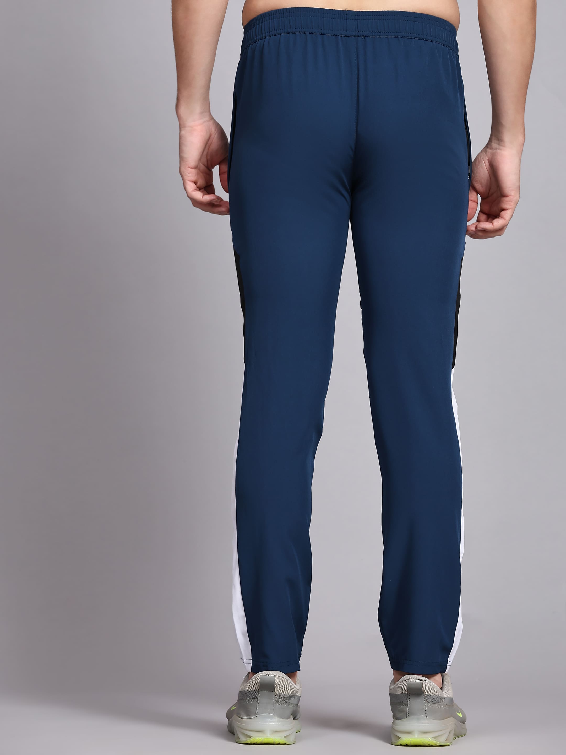 Dpassion Men Blue Panel Track Pants Slim Fit Gym Running Activewear - Dpassion