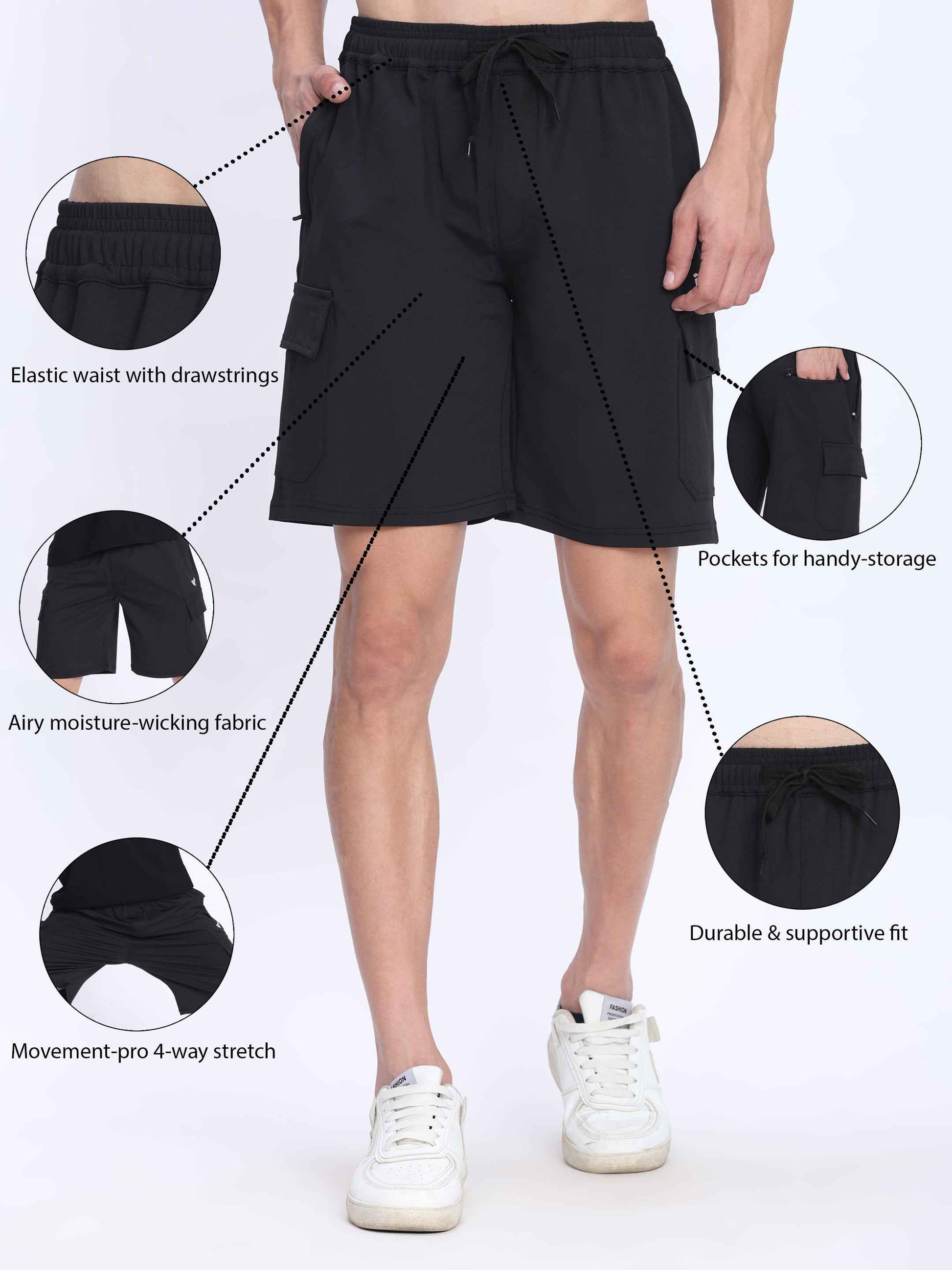 Dpassion Black Cargo Training Shorts for Men Performance Activewear