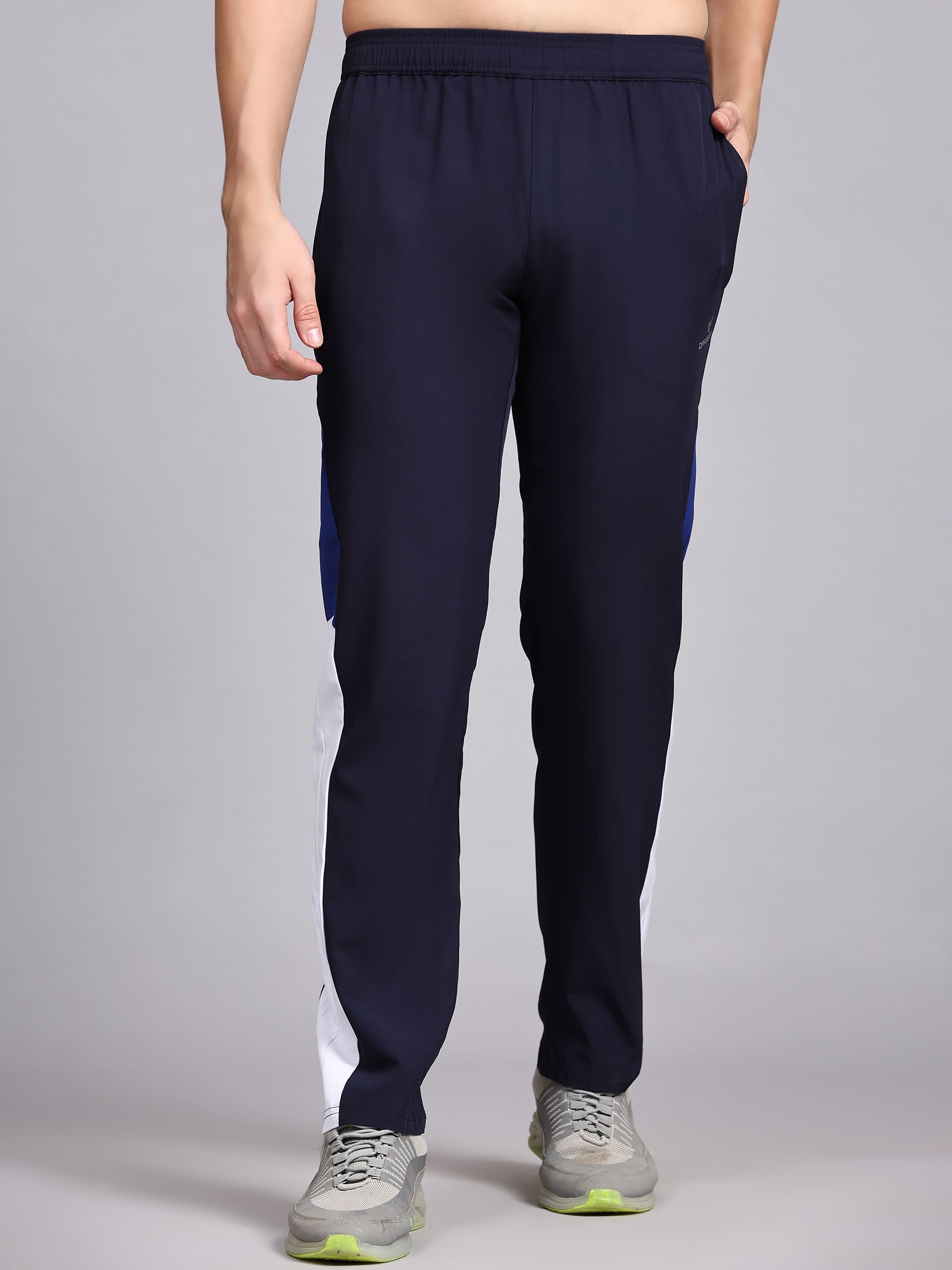 Dpassion Men Navy Colorblock Track Pants Slim Fit Gym Running Activewear - Dpassion