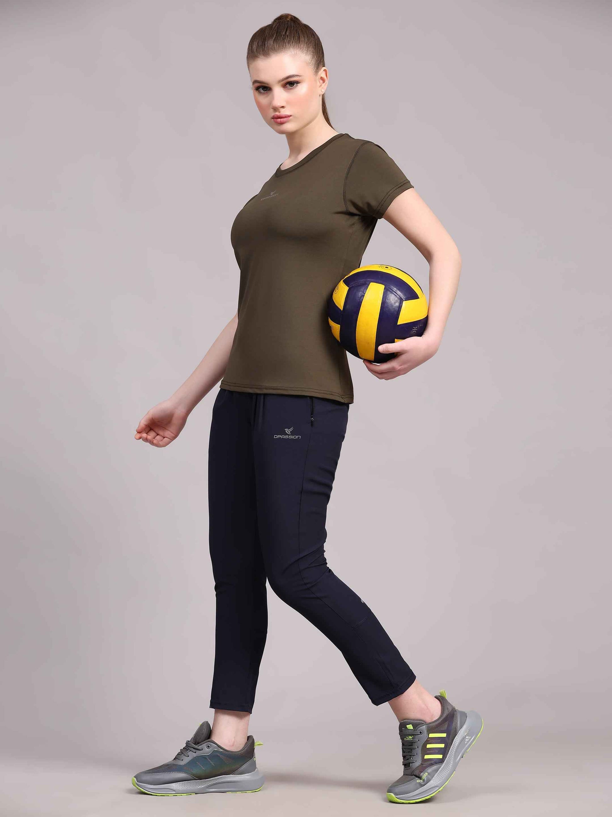 Dpassion Women Olive Performance Training T-Shirt Activewear
