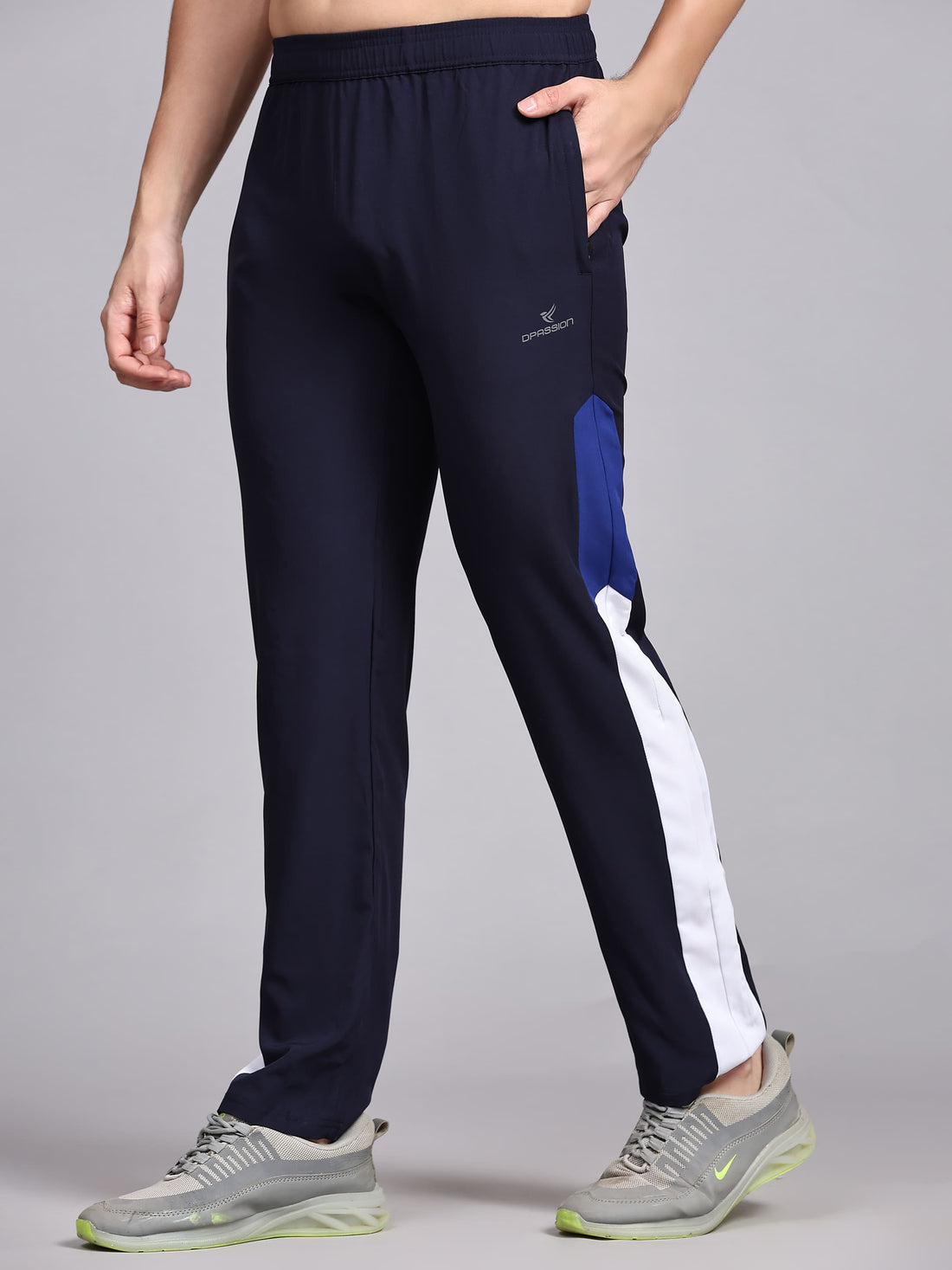 Dpassion Men Navy Colorblock Track Pants Slim Fit Gym Running Activewear - Dpassion