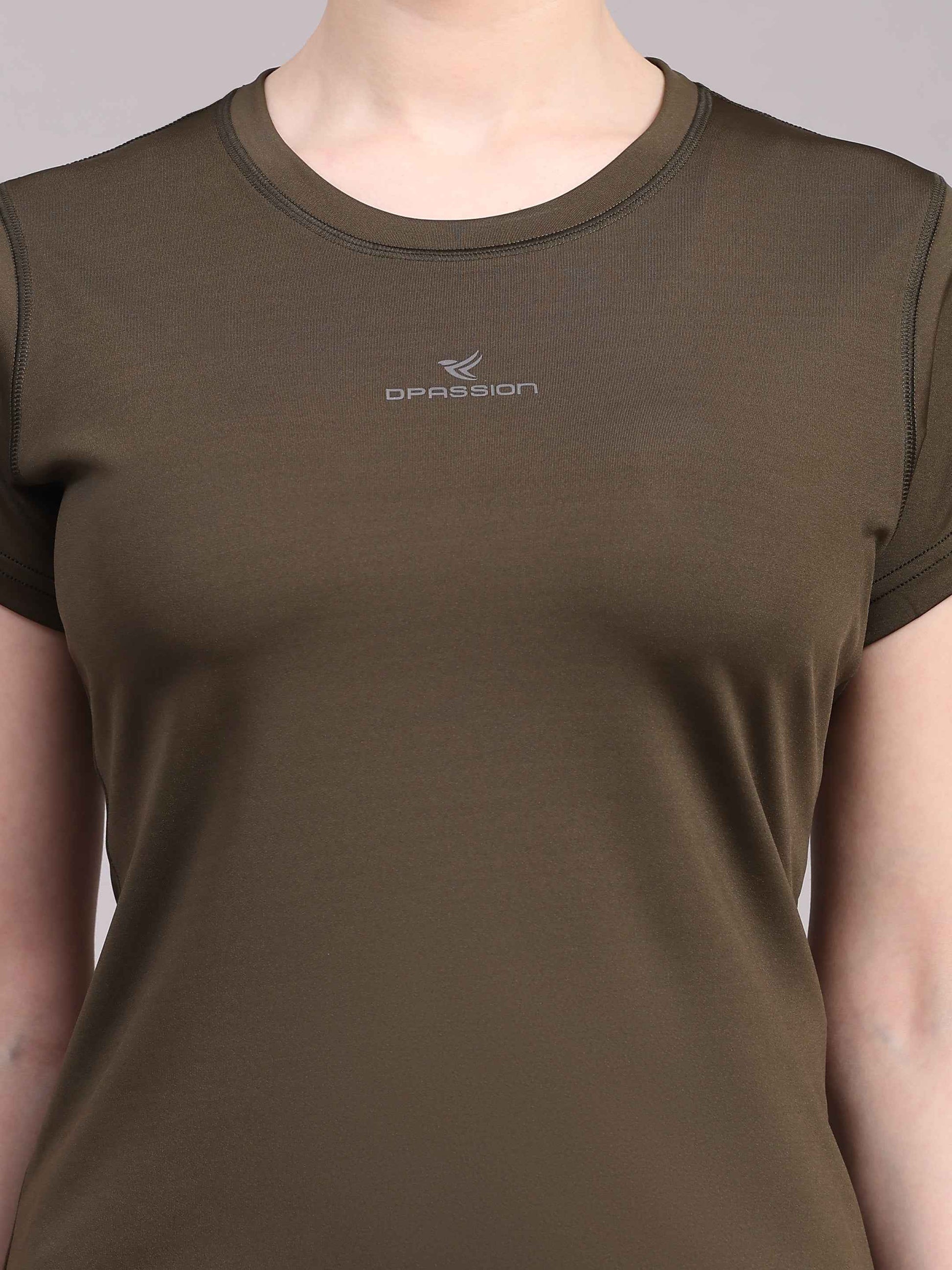 Dpassion Women Olive Performance Training T-Shirt Activewear