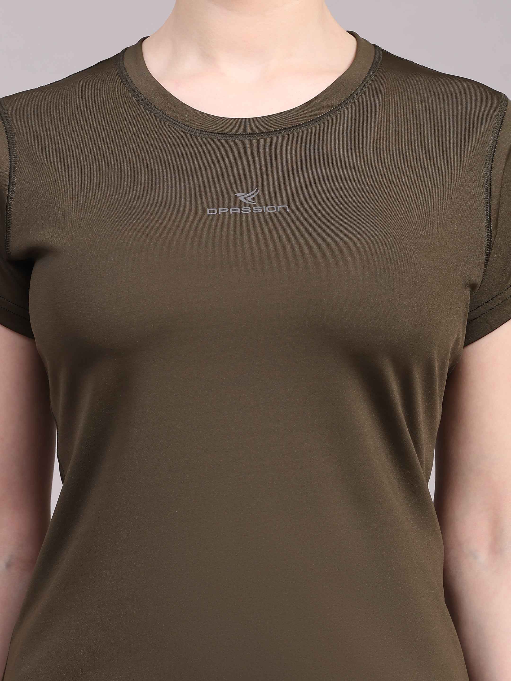 Dpassion Women Olive Performance Training T-Shirt Activewear