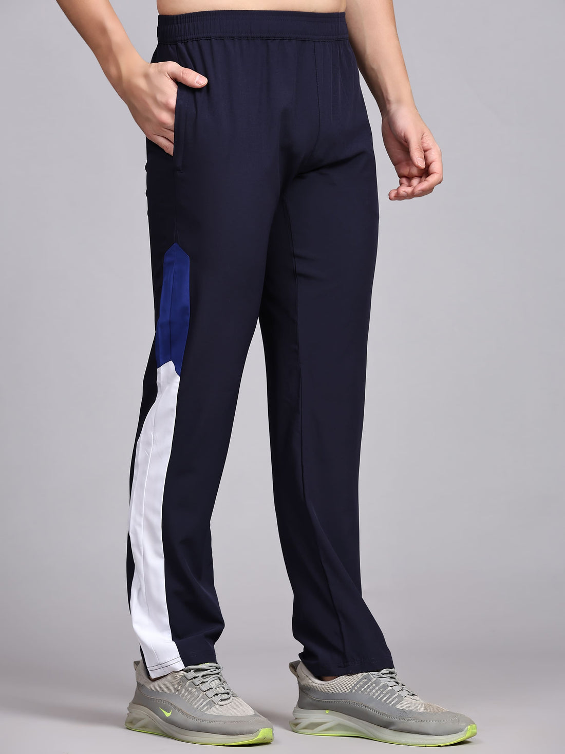 Dpassion Men Navy Colorblock Track Pants Slim Fit Gym Running Activewear - Dpassion