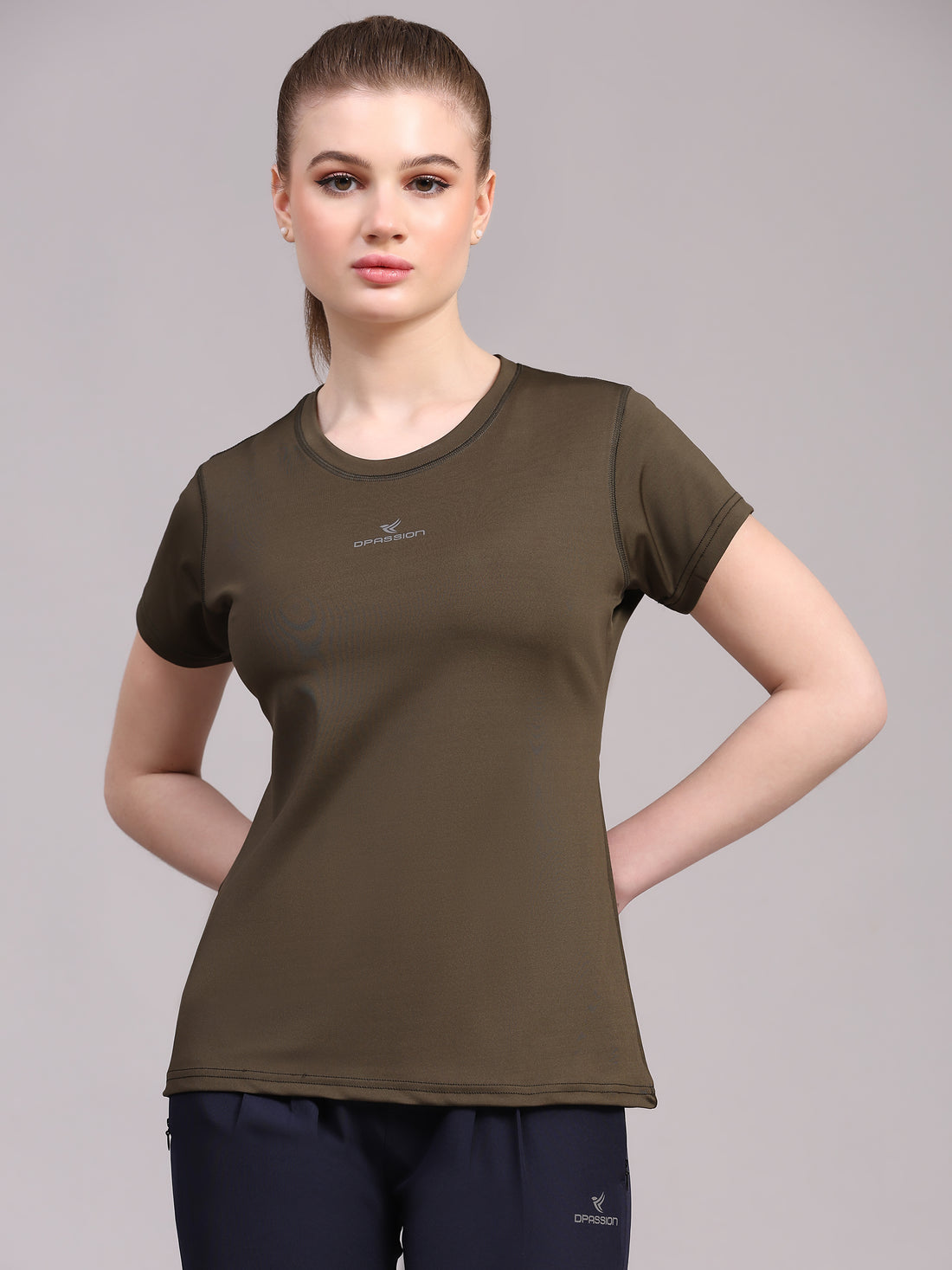 Dpassion Women Olive Performance Training T-Shirt Activewear