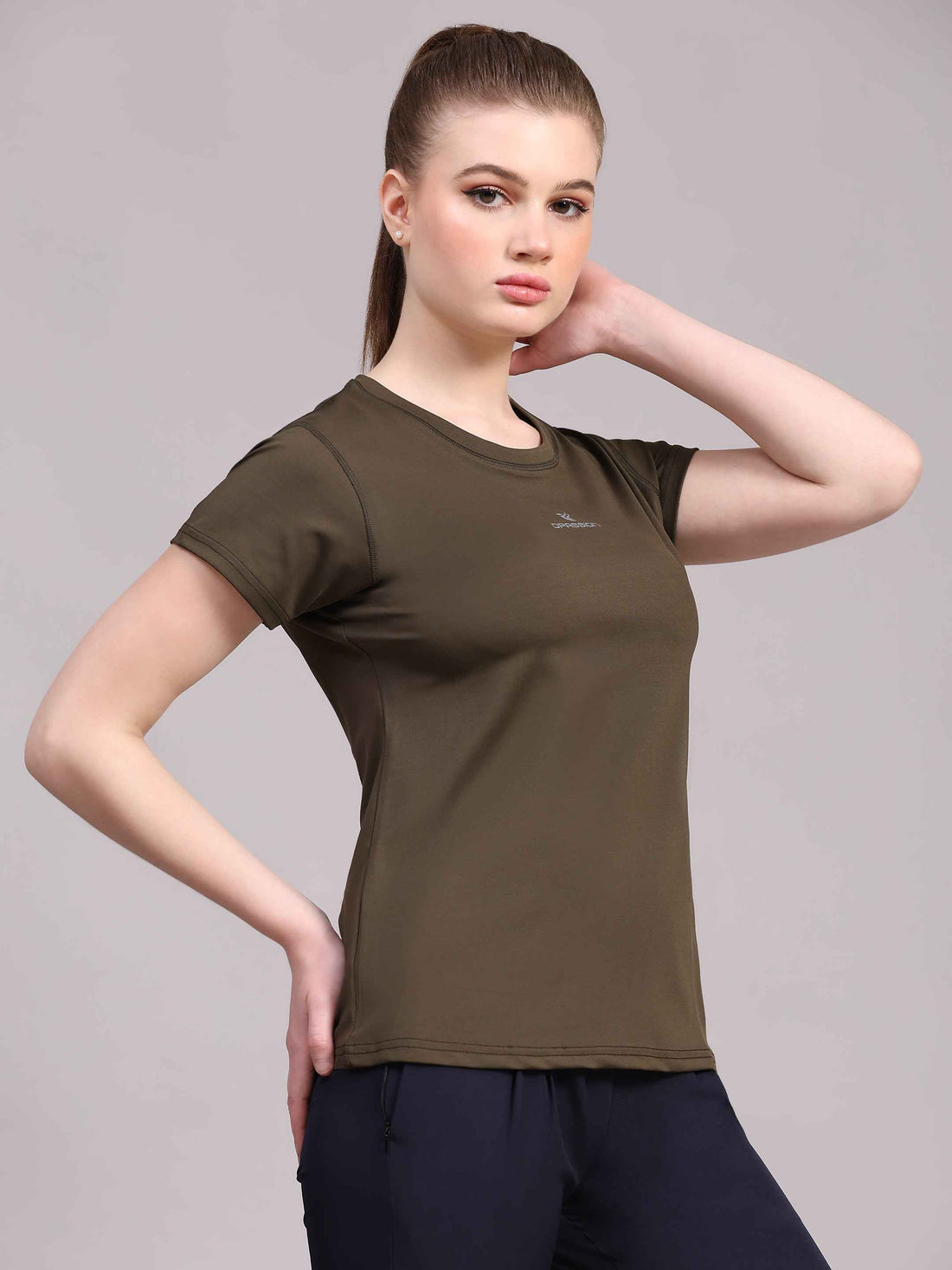 Dpassion Women Olive Performance Training T-Shirt Activewear