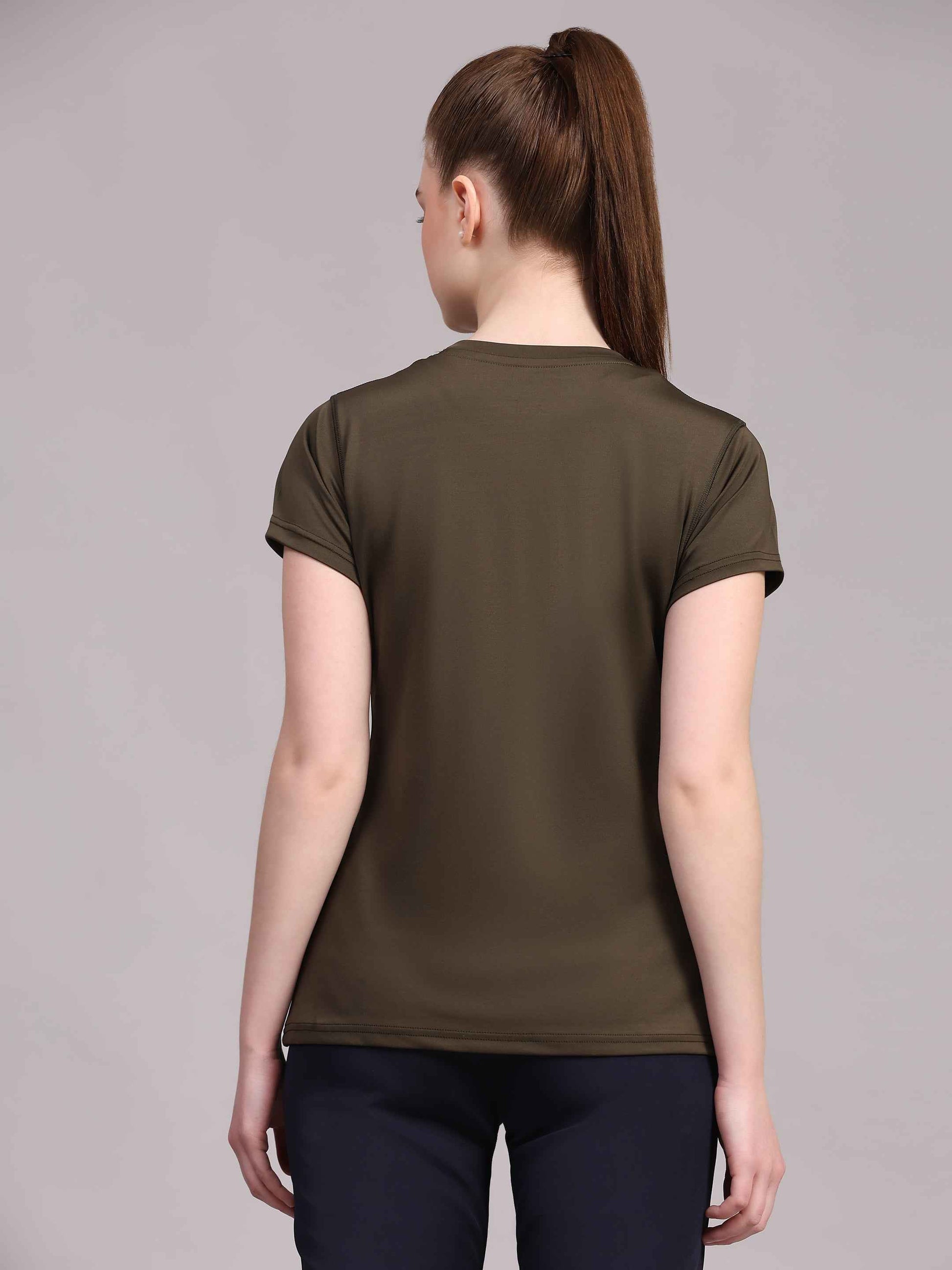 Dpassion Women Olive Performance Training T-Shirt Activewear