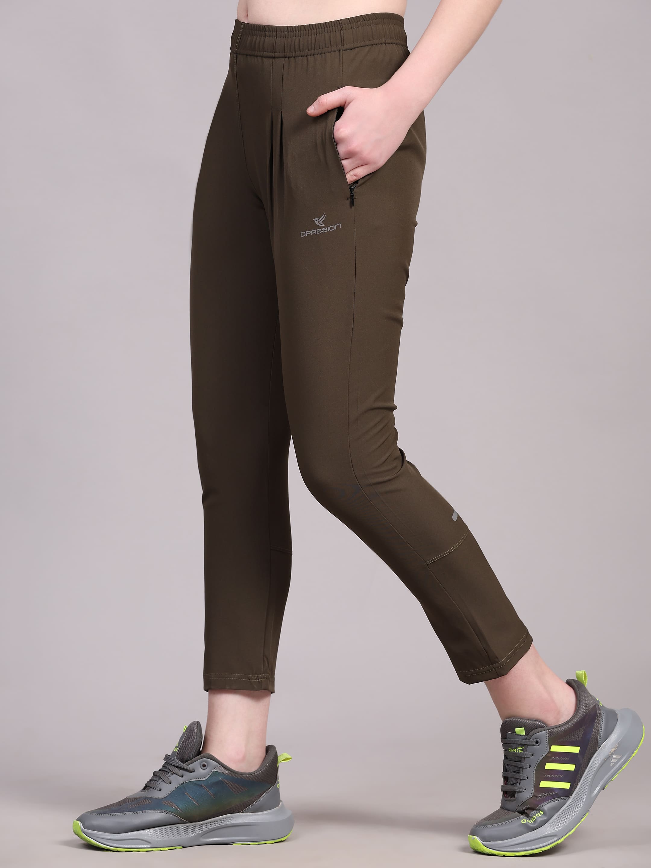 Dpassion Women Olive SculptFit Performance Pants with Zip Pockets - Dpassion