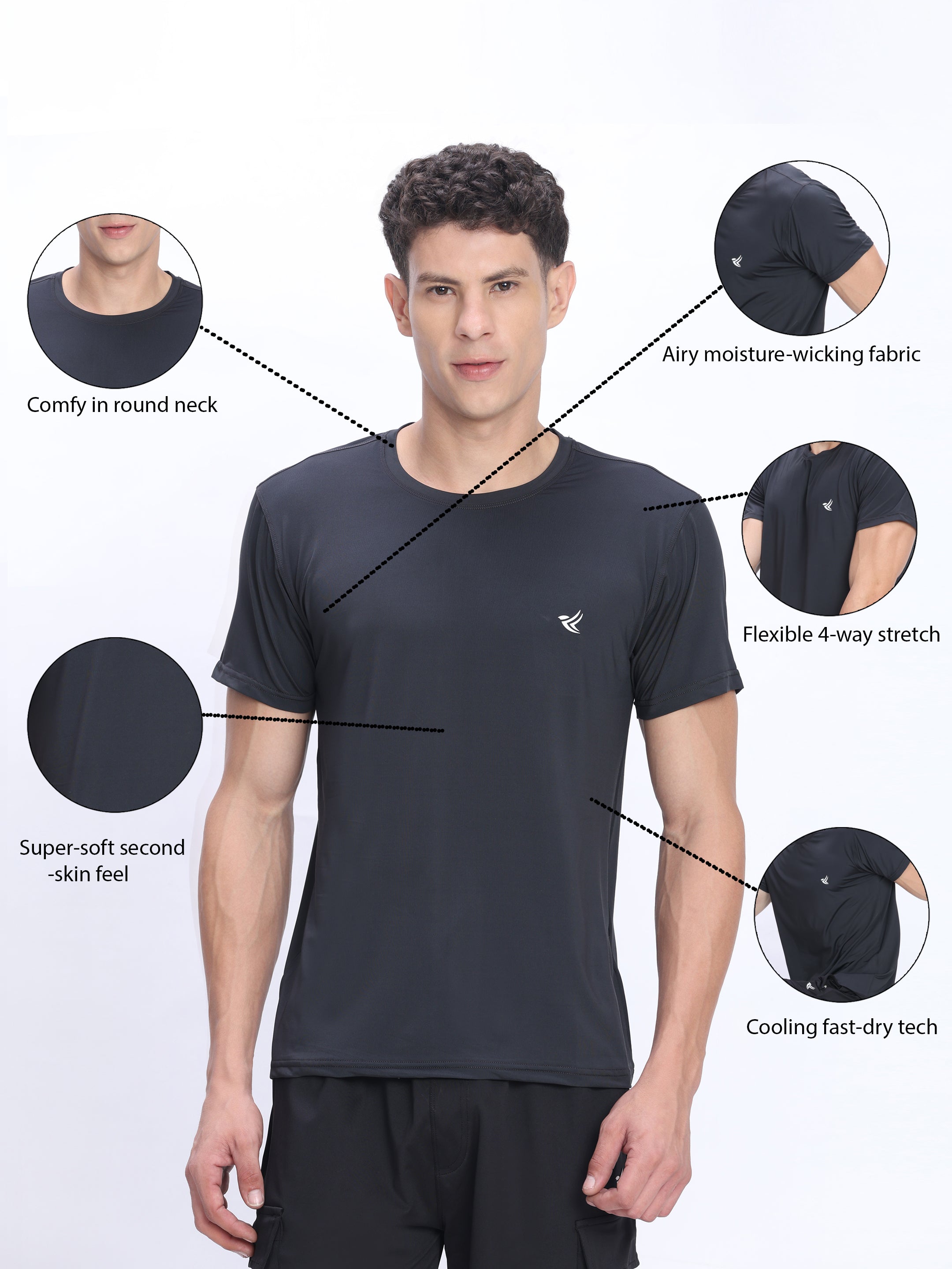 Dpassion Black Performance T-Shirt Quick Dry Stretch Activewear - Dpassion