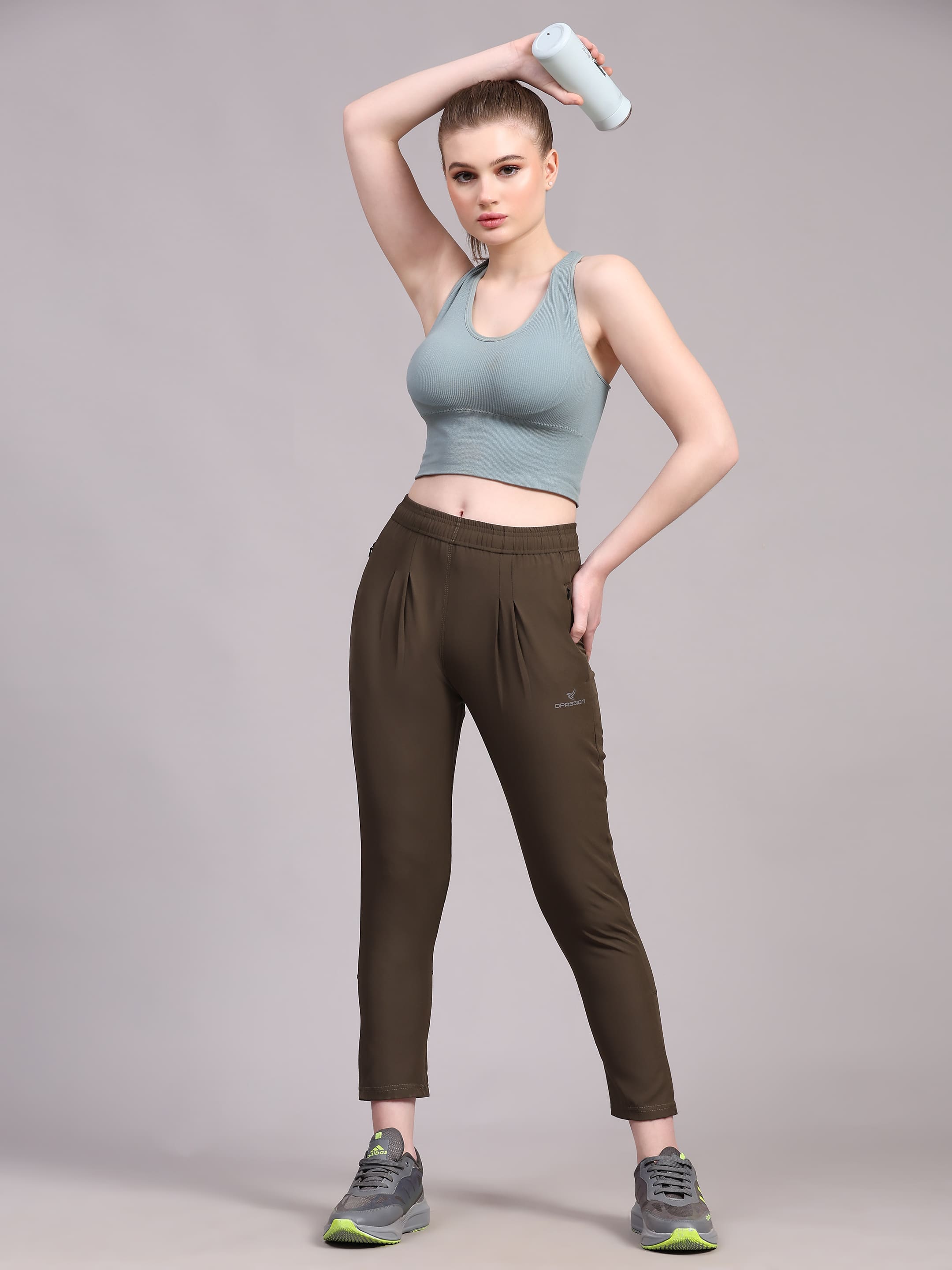 Dpassion Women Olive SculptFit Performance Pants with Zip Pockets - Dpassion