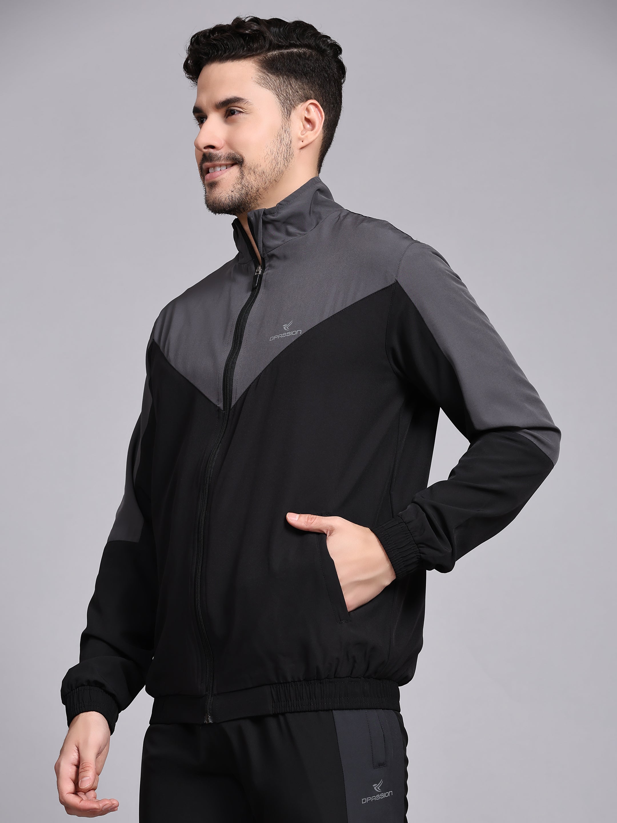 Dpassion Men Dual Tone Training Jacket Black Grey Sportswear - Dpassion