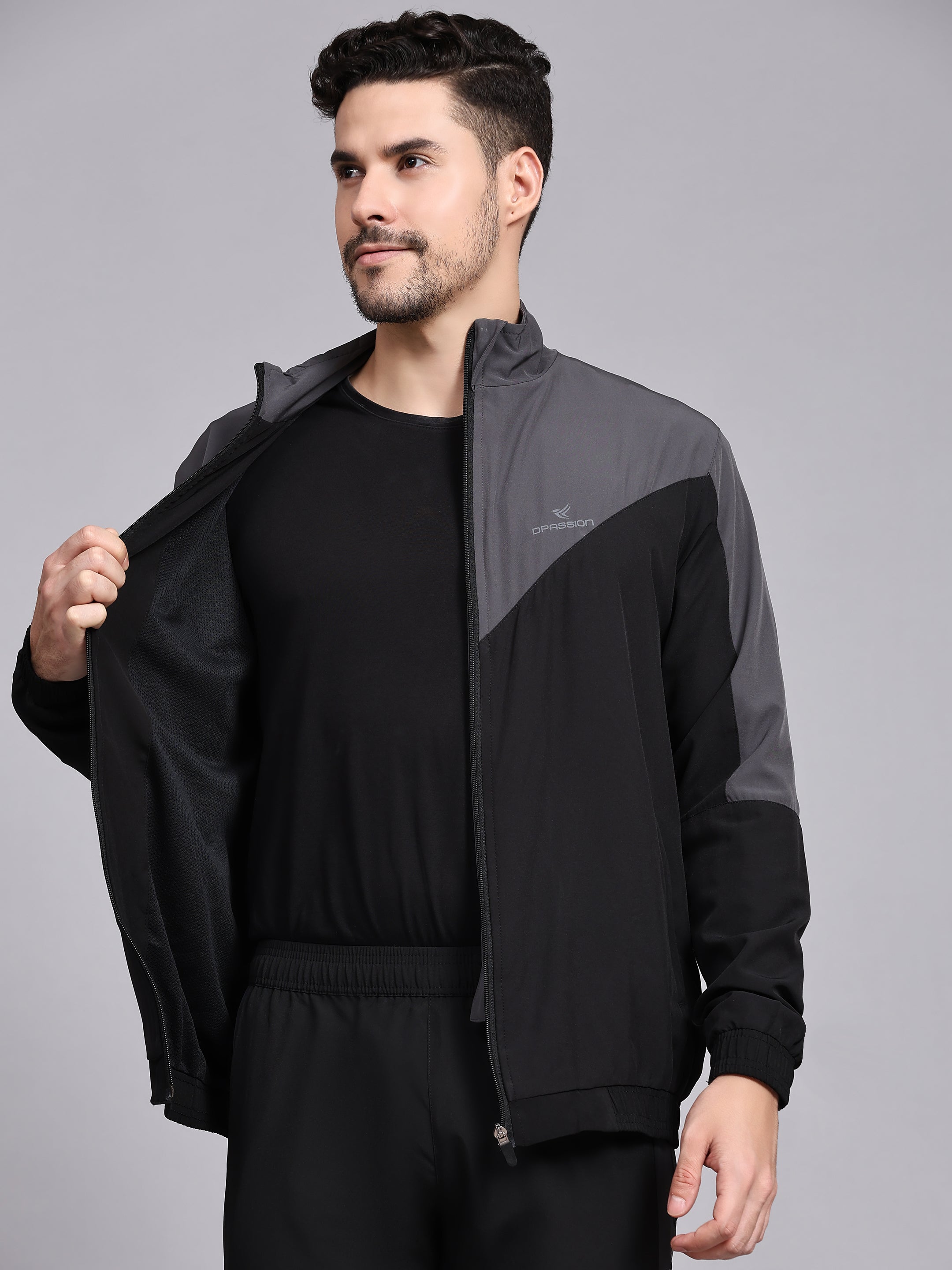 Dpassion Men Dual Tone Training Jacket Black Grey Sportswear - Dpassion