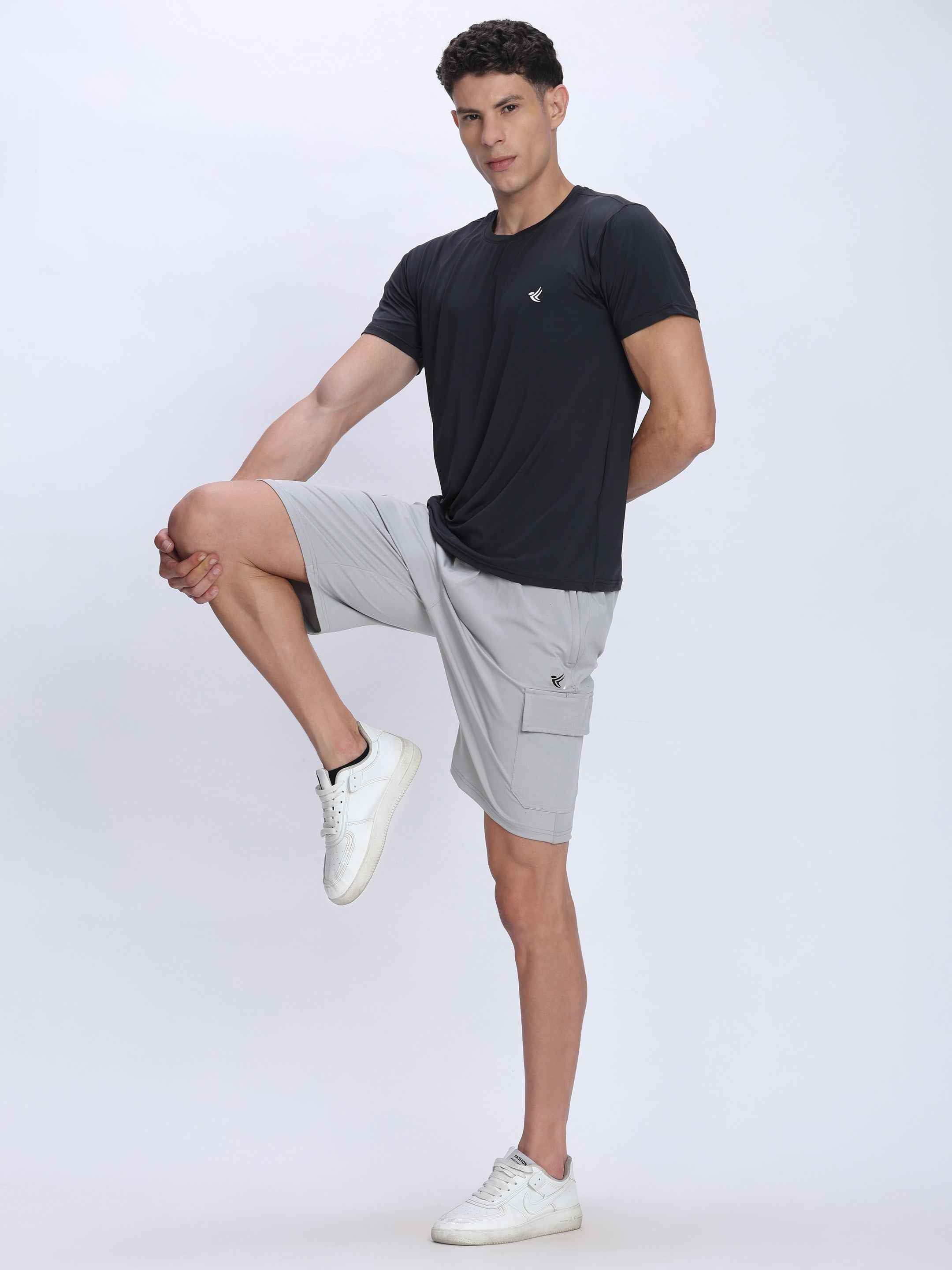 Dpassion Light Grey Cargo Training Shorts for Men Activewear
