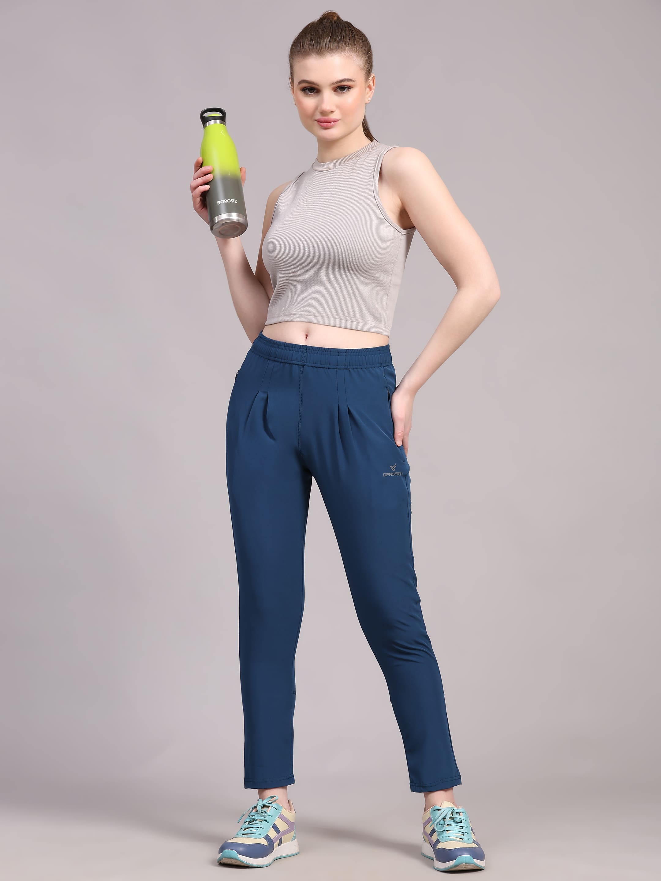 Dpassion Women Blue Slim Fit Training Pants Premium Activewear - Dpassion