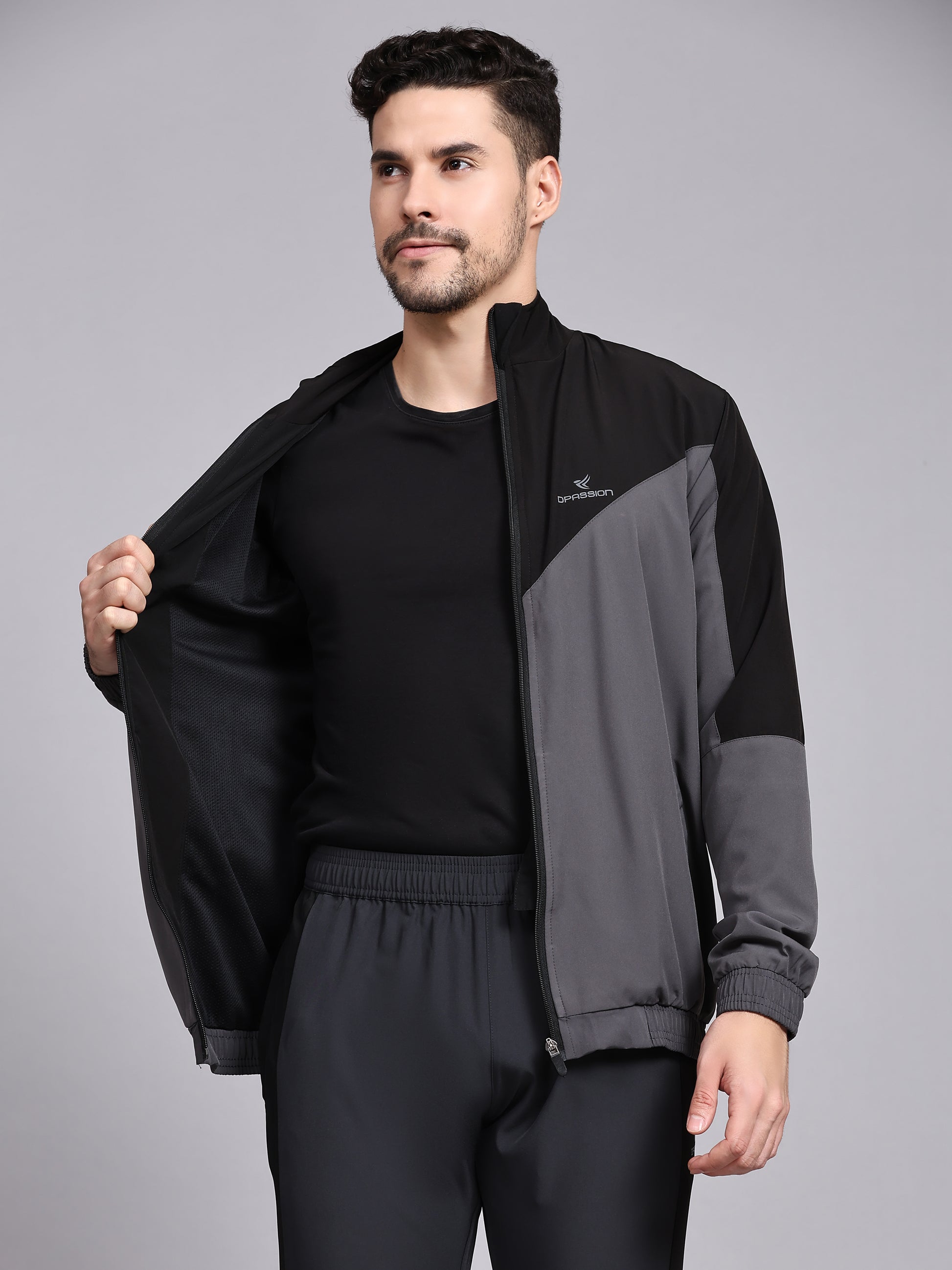 Dpassion Men Dual Tone Training Jacket Grey Black Sportswear - Dpassion