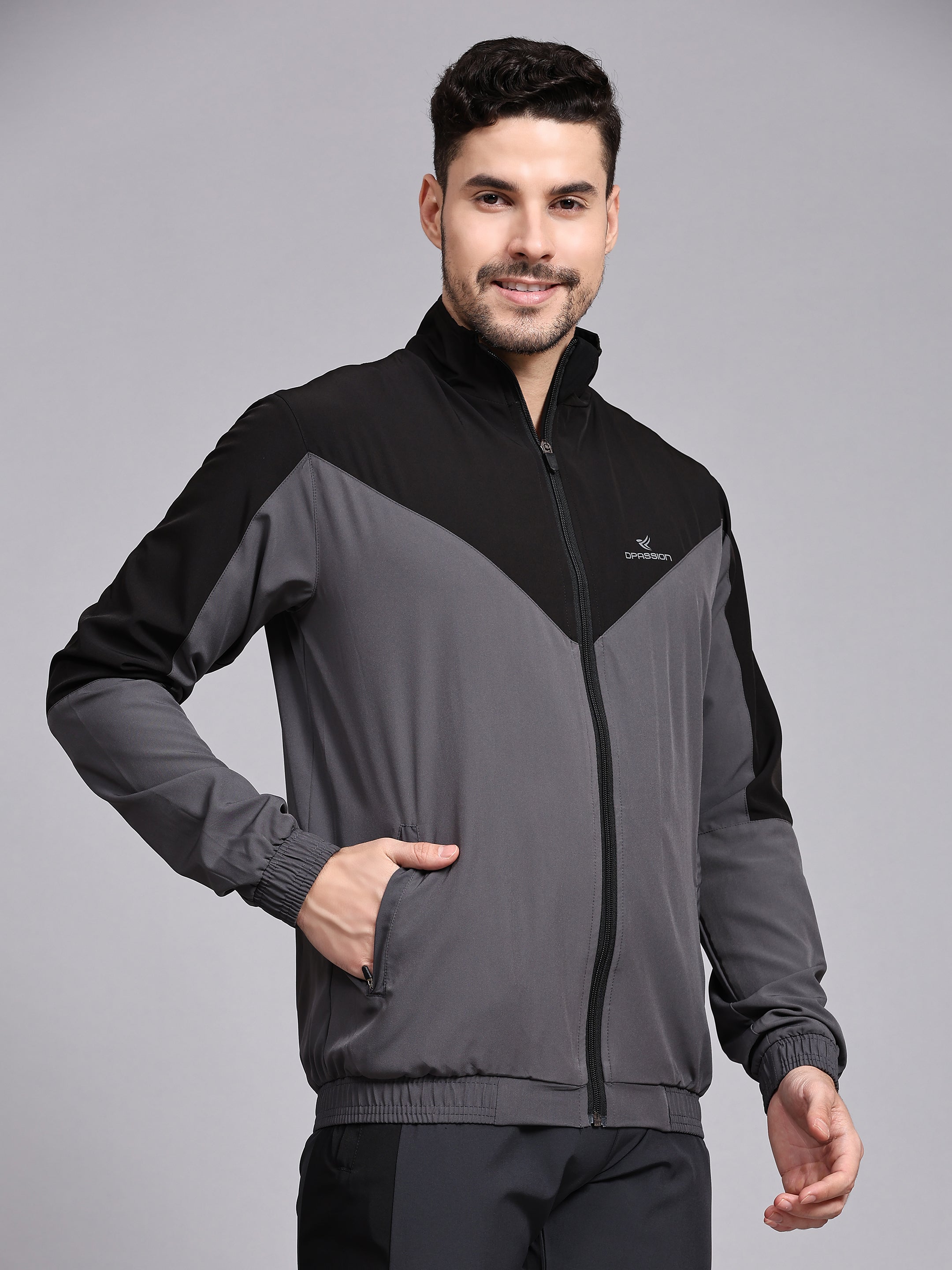 Dpassion Men Dual Tone Training Jacket Grey Black Sportswear - Dpassion