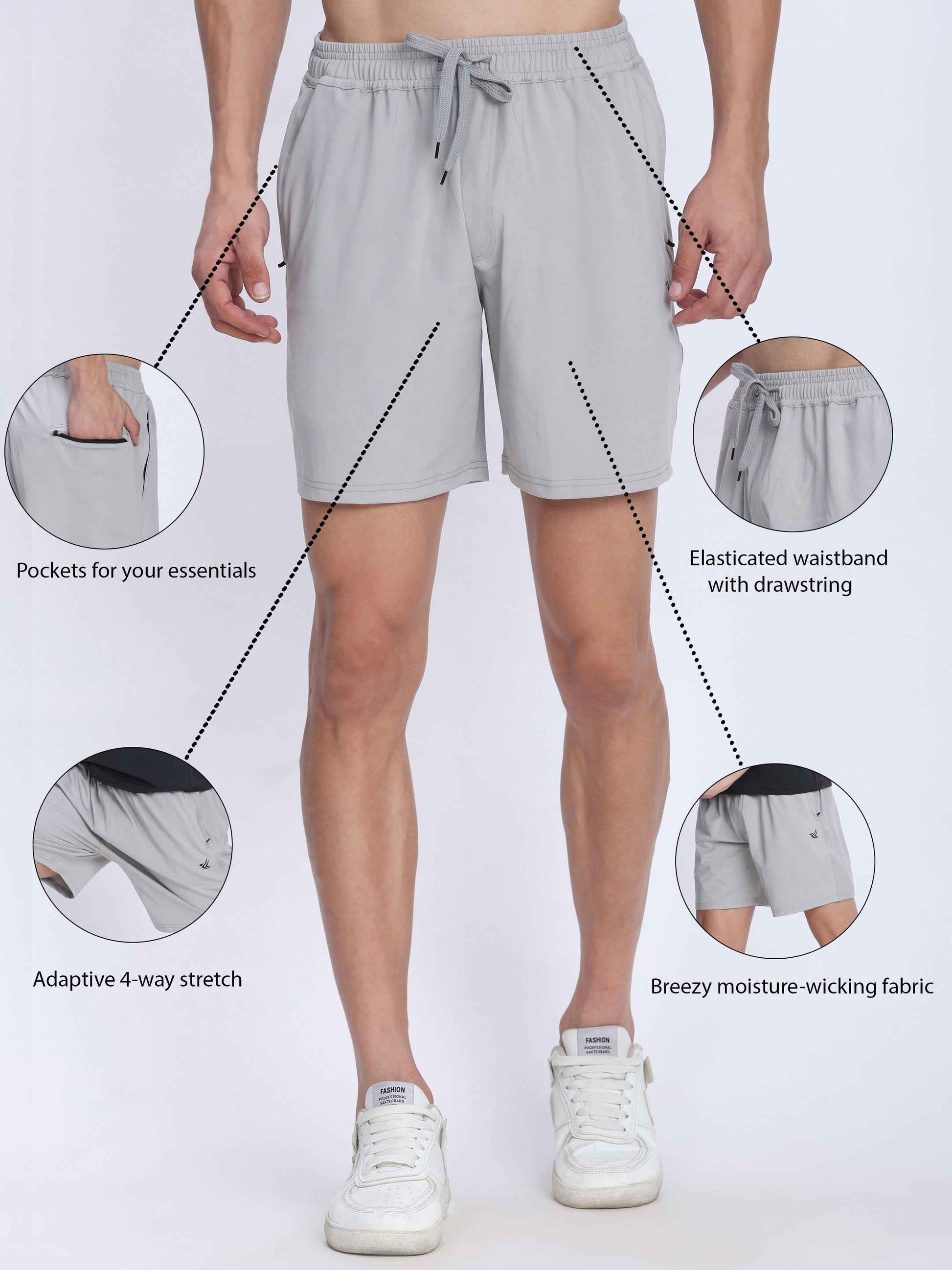 Dpassion Men Training Shorts Light Grey Quick Dry Activewear