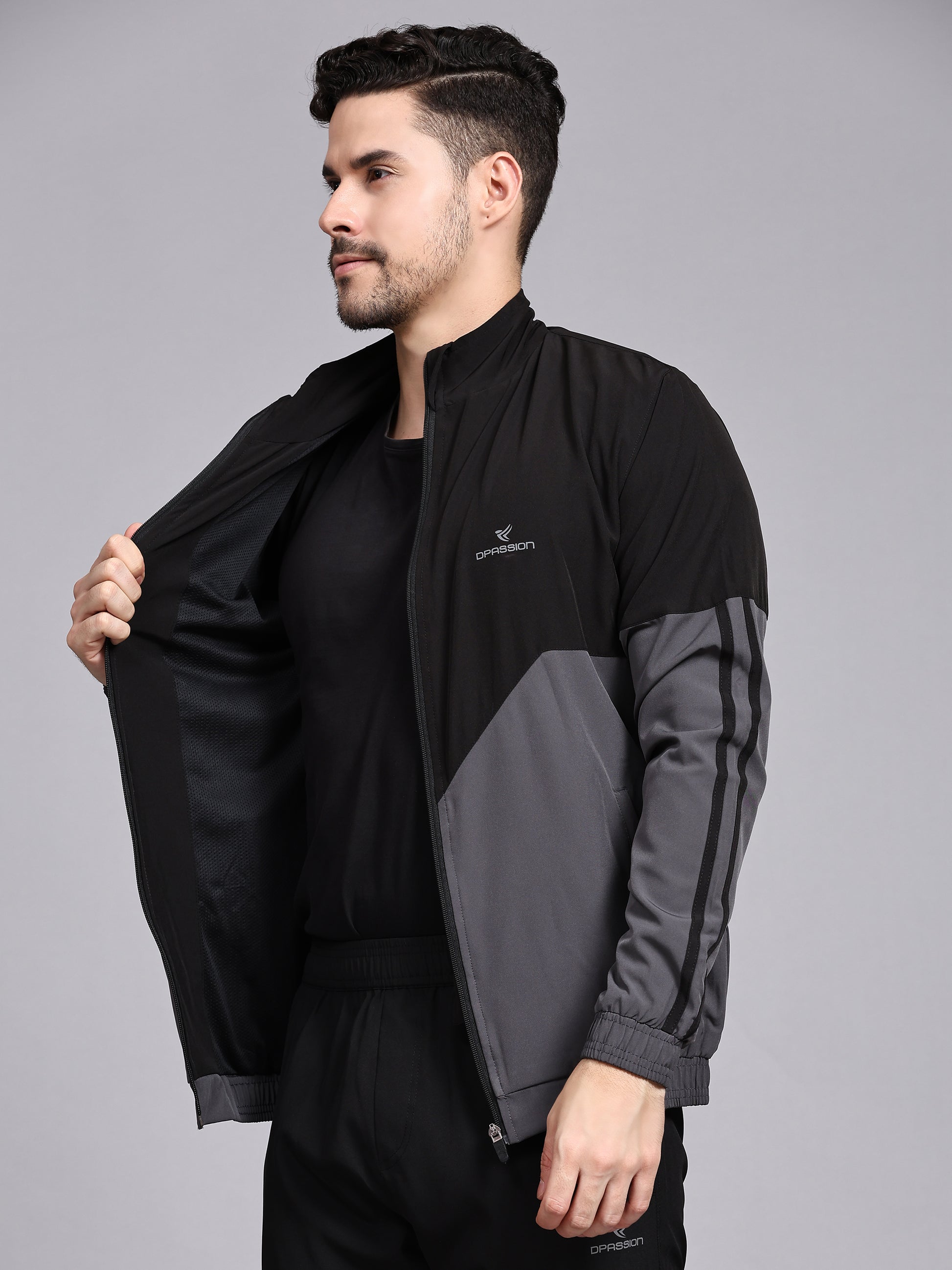 Dpassion Men Dual Tone Training Jacket Black Grey Sportswear - Dpassion