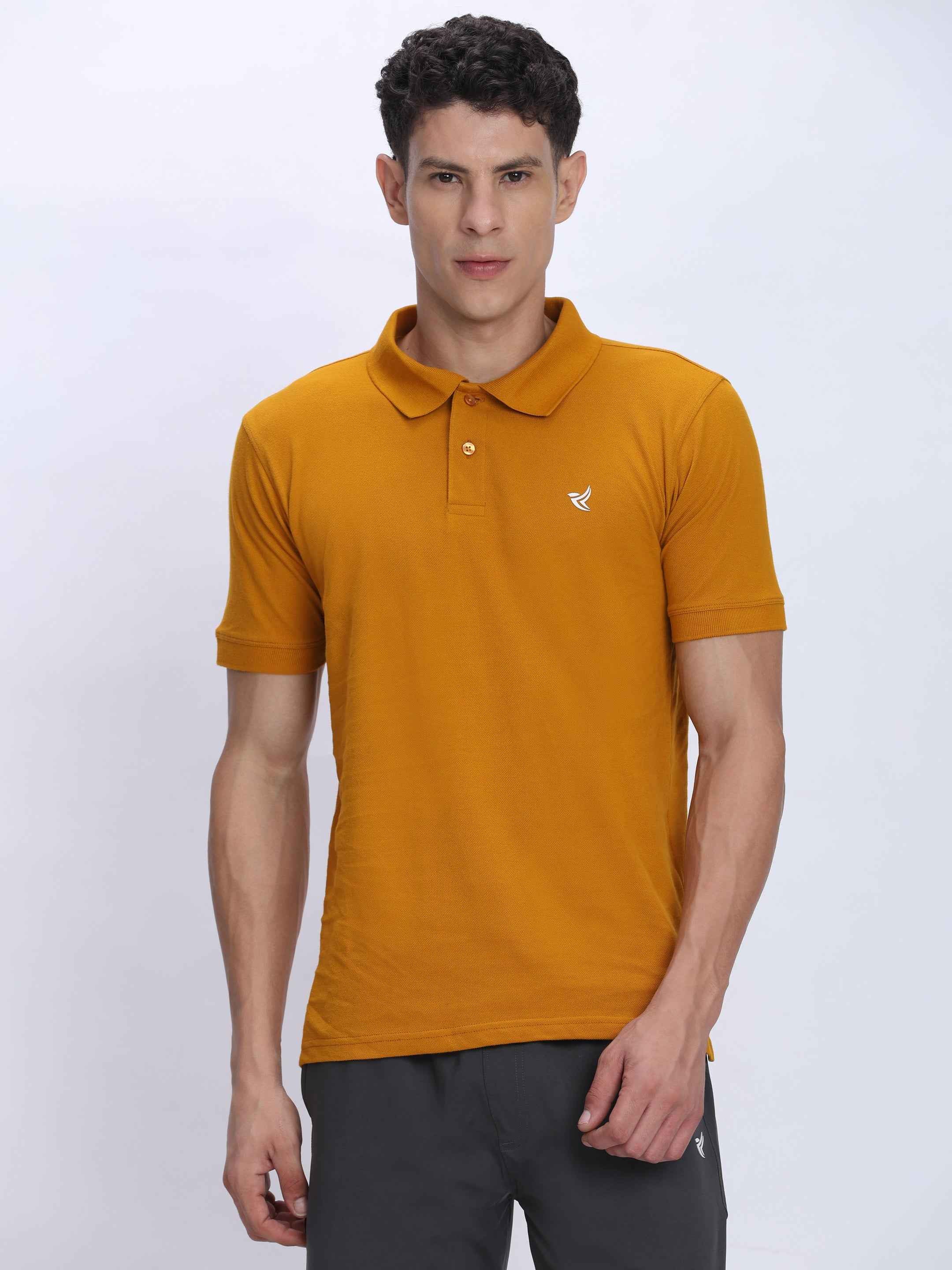 Dpassion Premium Mustard Cotton Polo T-Shirt Performance Activewear