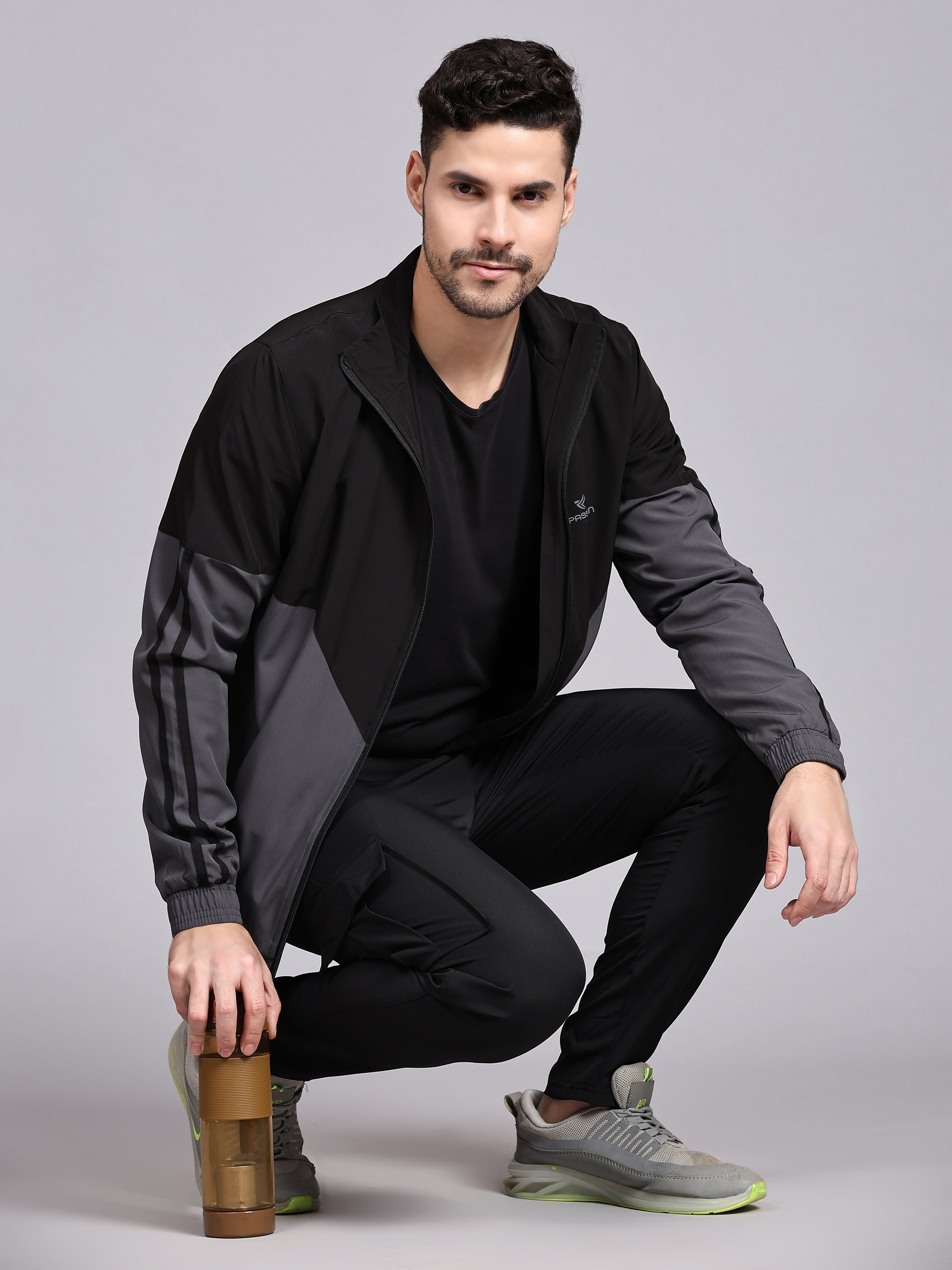 Dpassion Men Dual Tone Training Jacket Black Grey Sportswear - Dpassion