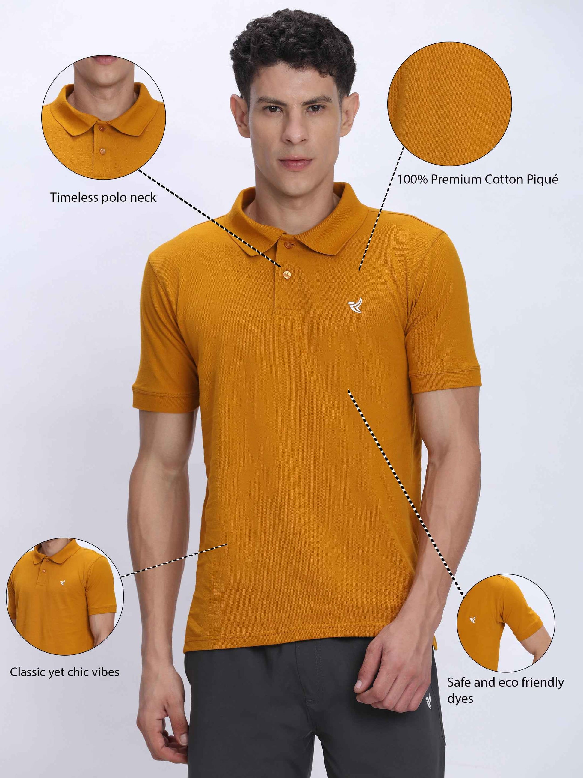 Dpassion Premium Mustard Cotton Polo T-Shirt Performance Activewear