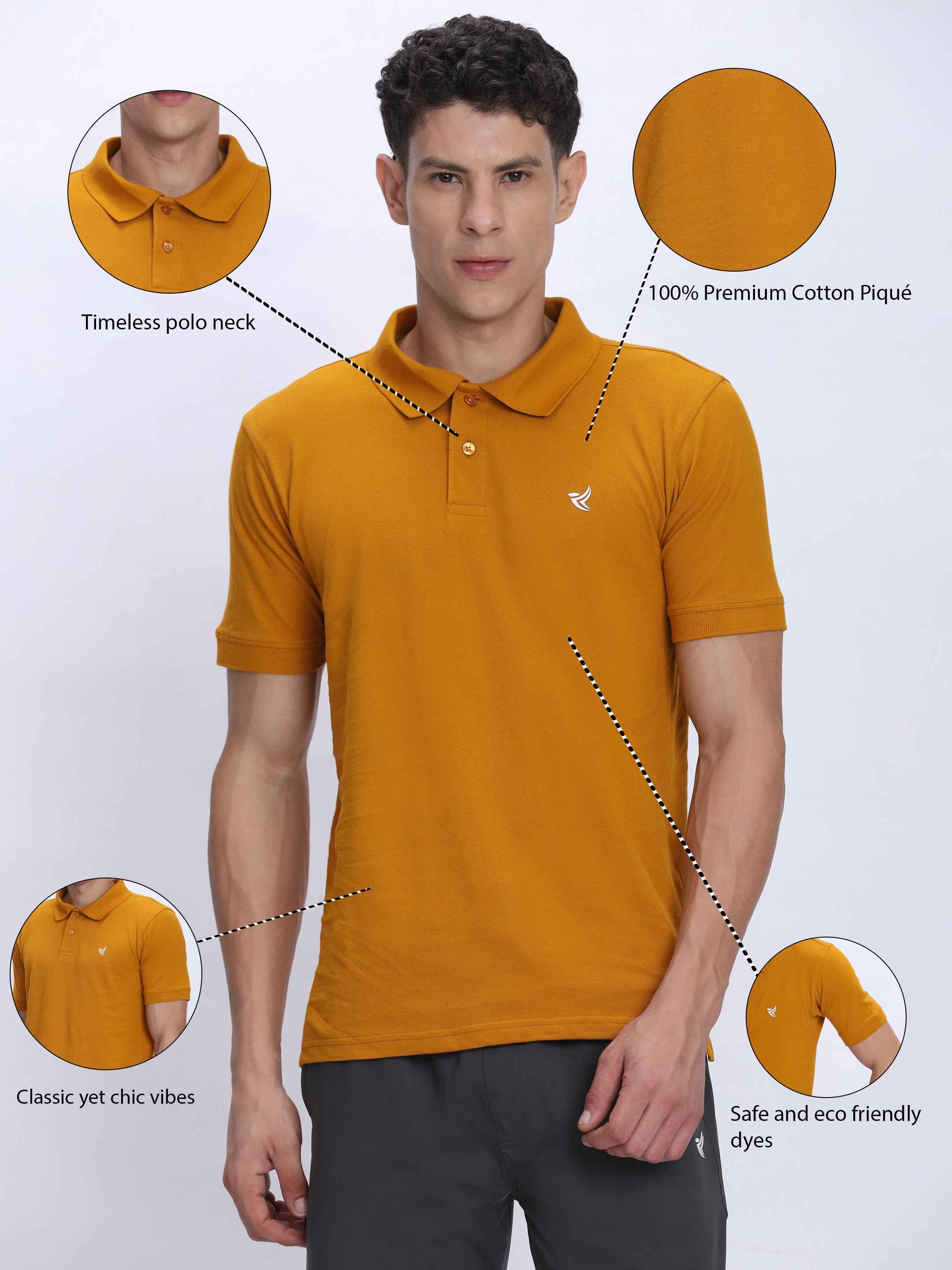 Dpassion Premium Mustard Cotton Polo T-Shirt Performance Activewear