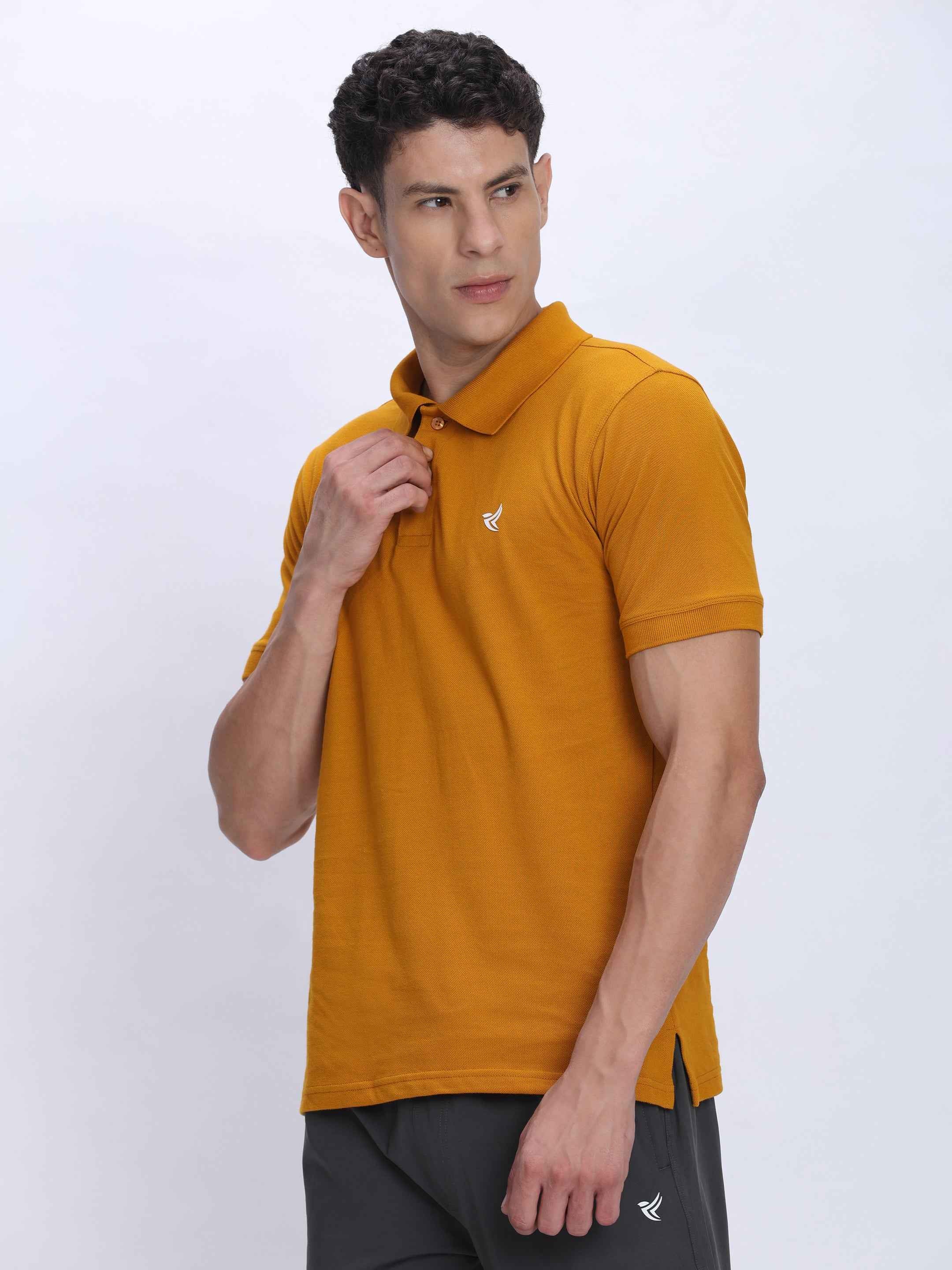 Dpassion Premium Mustard Cotton Polo T-Shirt Performance Activewear
