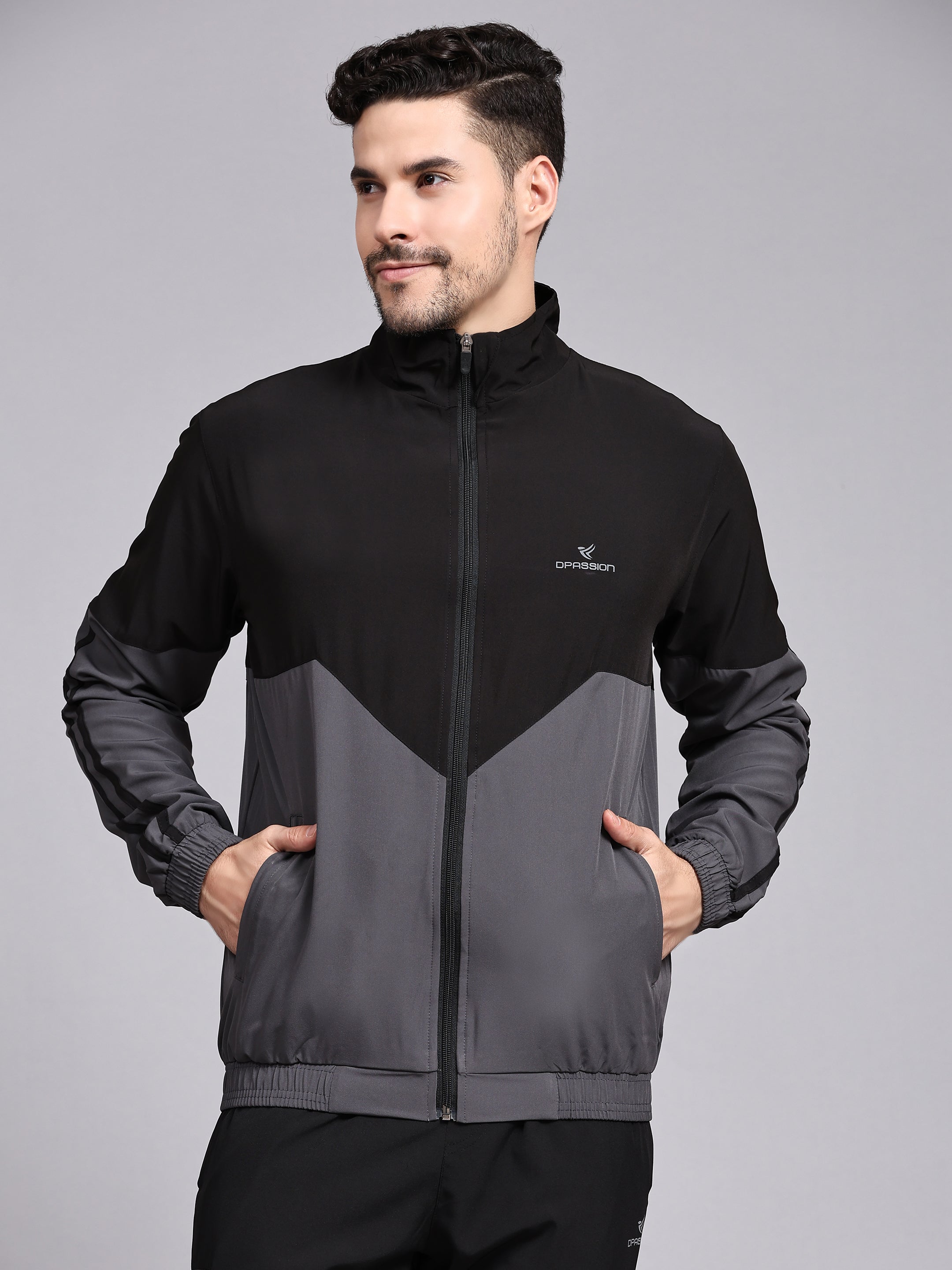 Dpassion Men Dual Tone Training Jacket Black Grey Sportswear - Dpassion