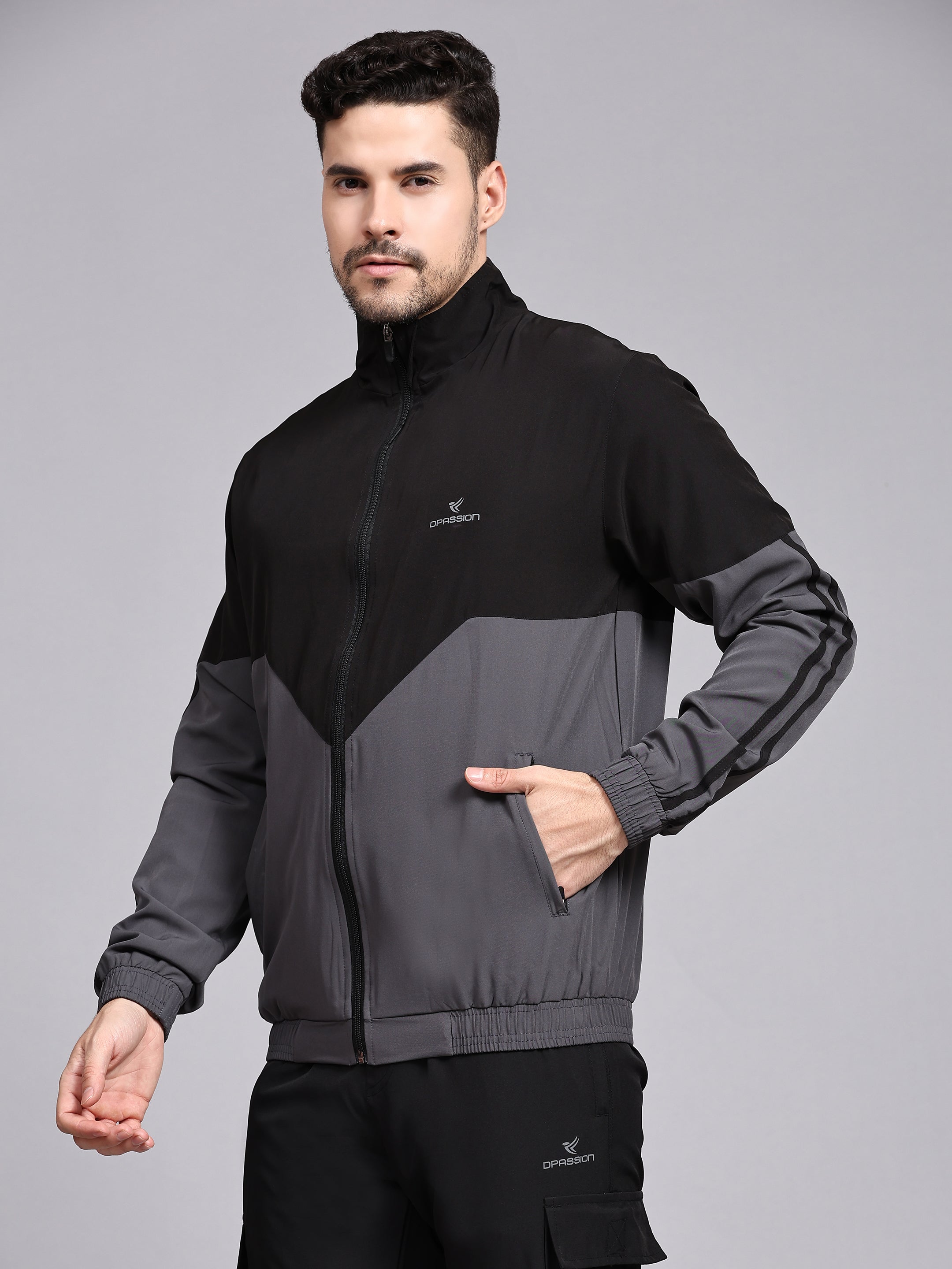 Dpassion Men Dual Tone Training Jacket Black Grey Sportswear - Dpassion