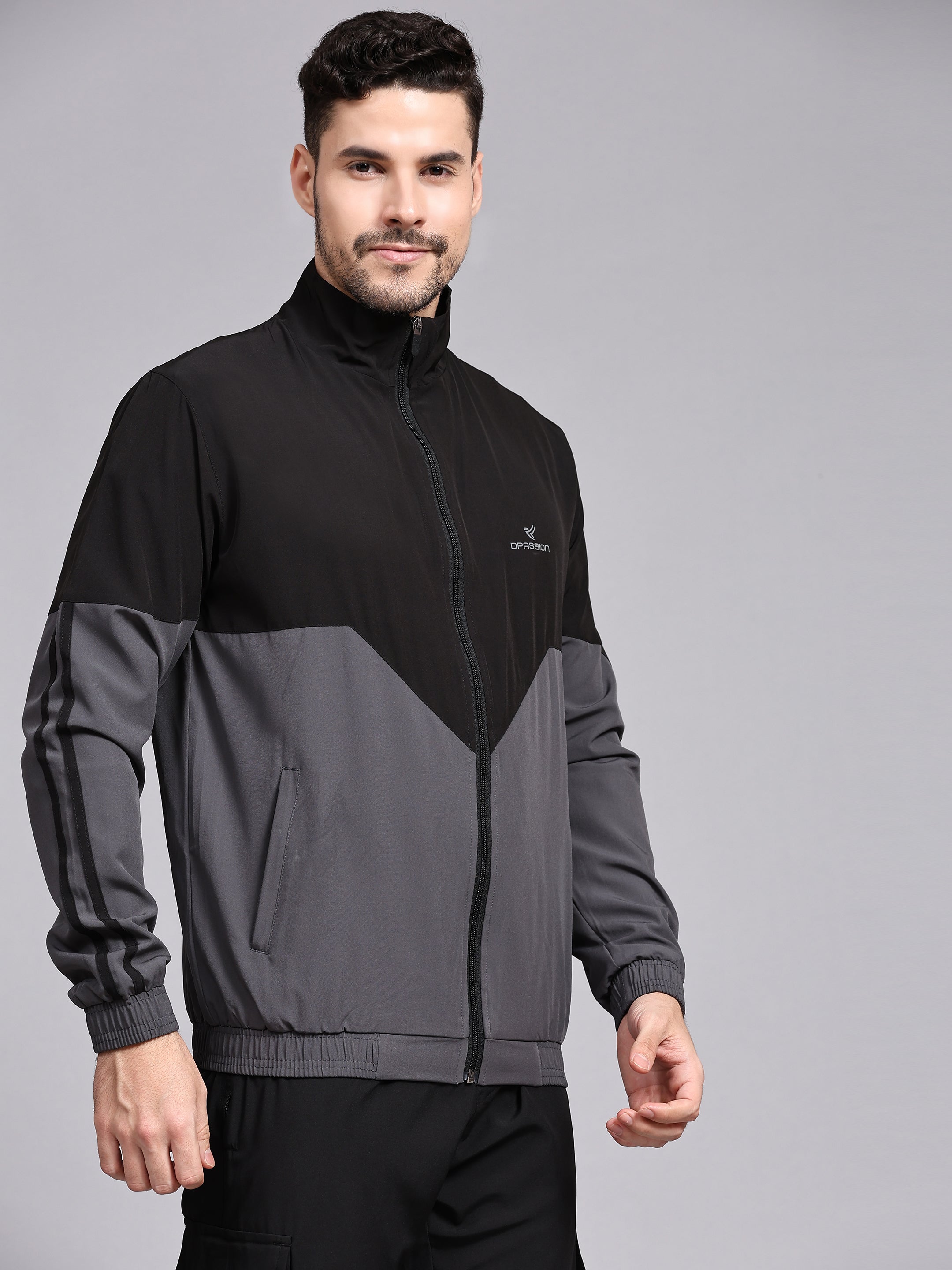 Dpassion Men Dual Tone Training Jacket Black Grey Sportswear - Dpassion