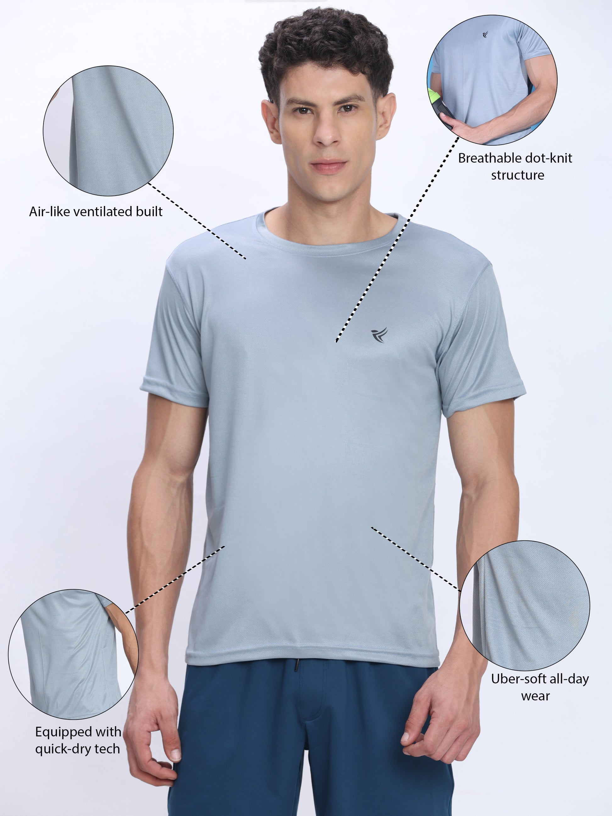 Dpassion Grey Performance T-Shirt Quick Dry Breathable Activewear - Dpassion