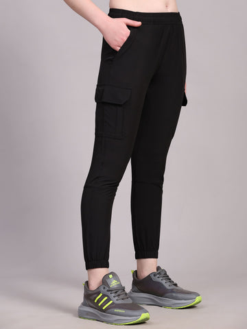 Dpassion Women’s Black Slim Fit Training Track Pants Activewear - Dpassion