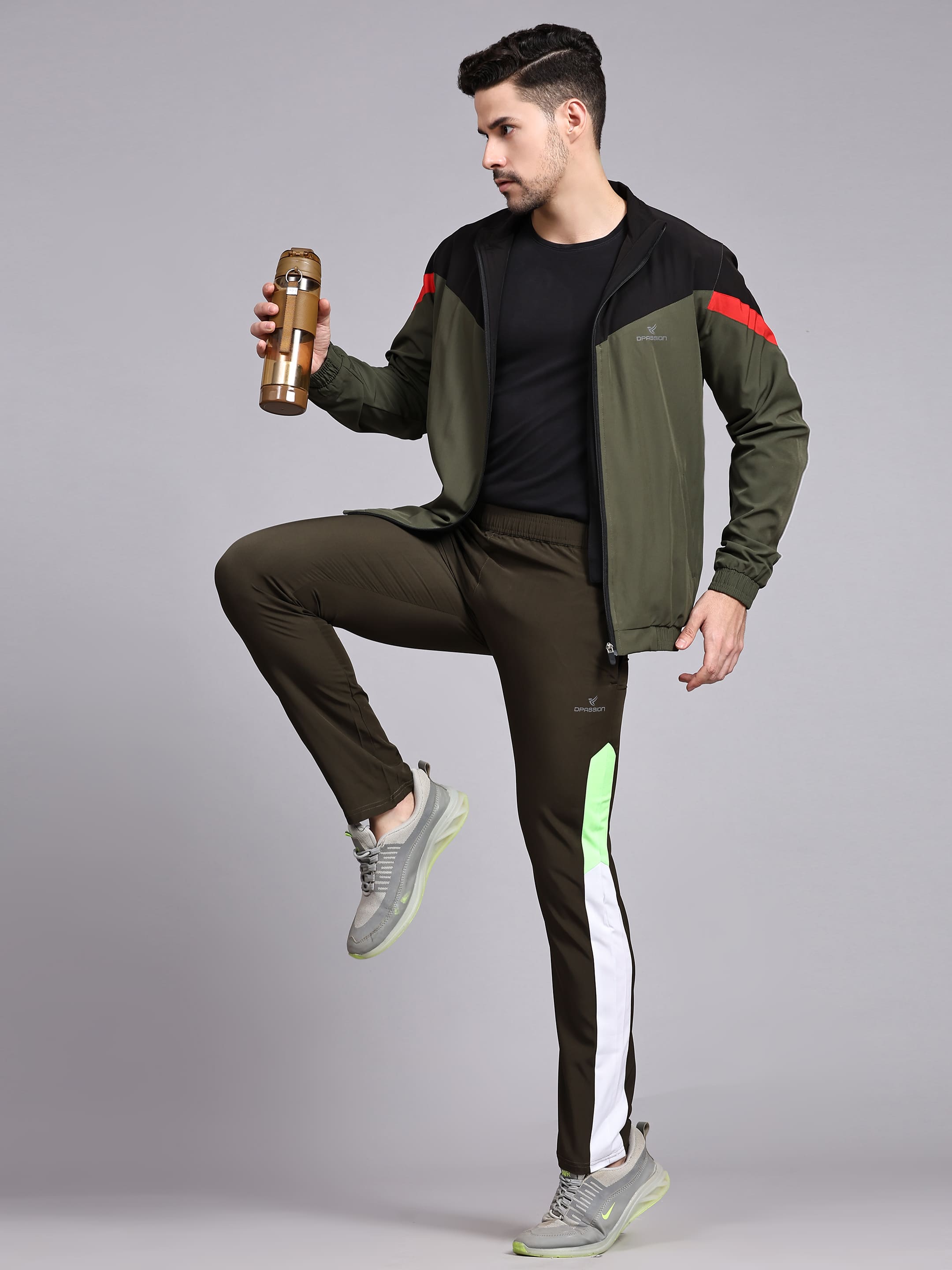 Dpassion Men Olive Colorblock Slim Fit Track Pants Gym Activewear - Dpassion