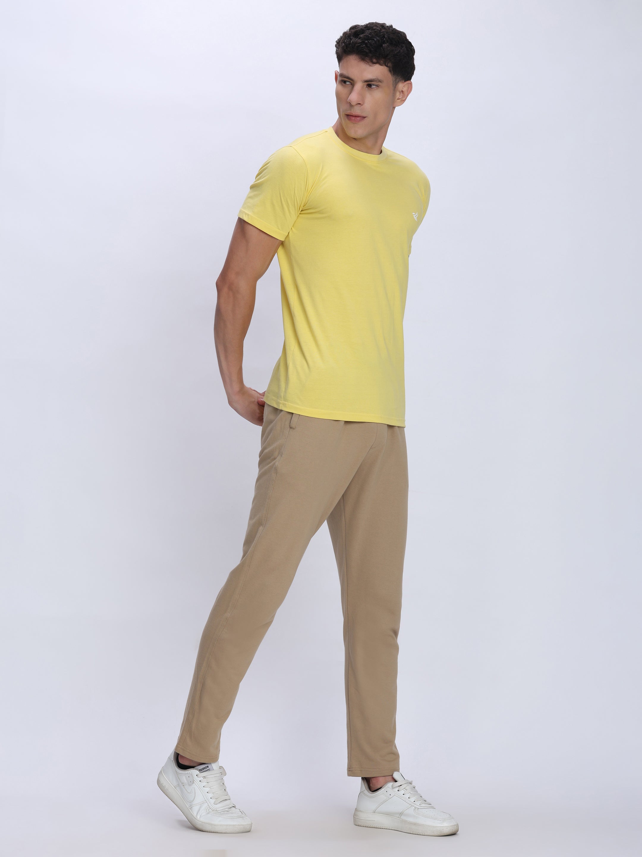 Dpassion Men Pastel Yellow Cotton Active T Shirt Performance Gym Wear - Dpassion